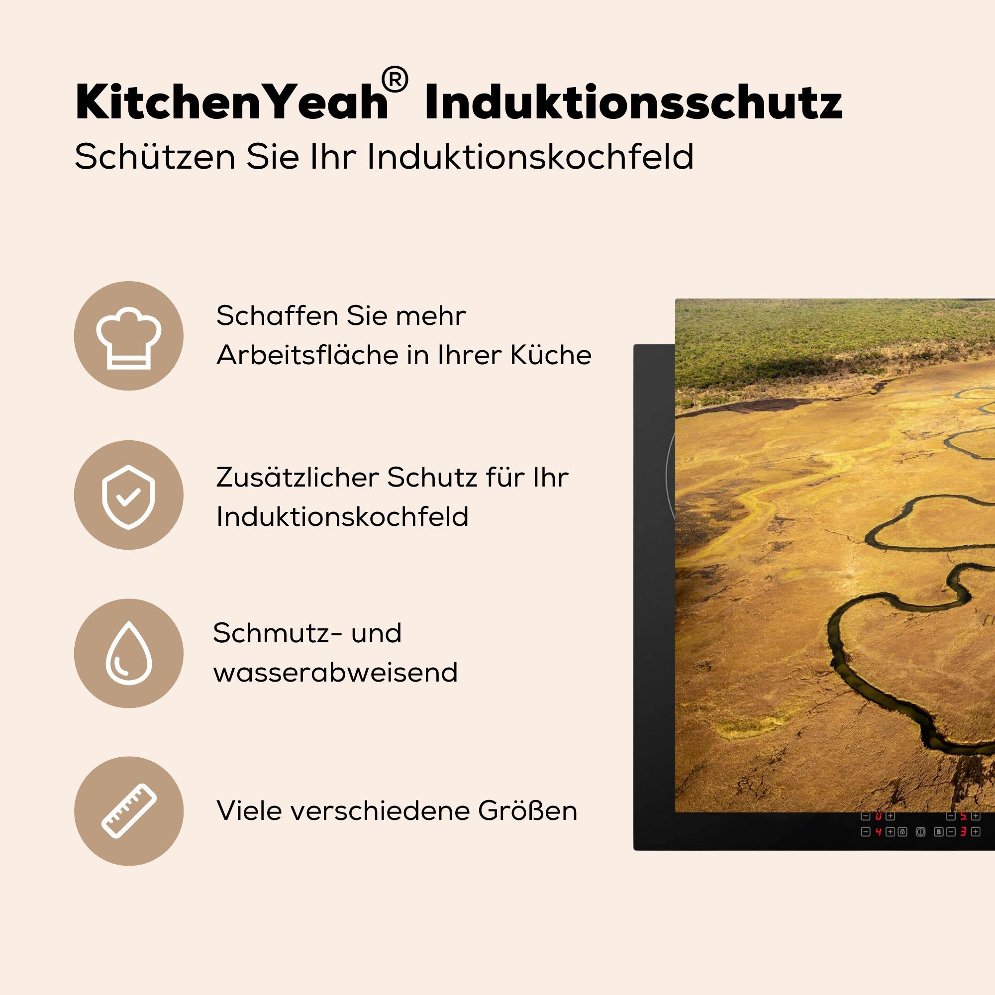 Schutz tlg), MuchoWow die Vinyl, Herdblende-/Abdeckplatte durch Fluss (1 81x52 Induktionskochfeld Ceranfeldabdeckung Schmaler küche, die cm, für Savanne,