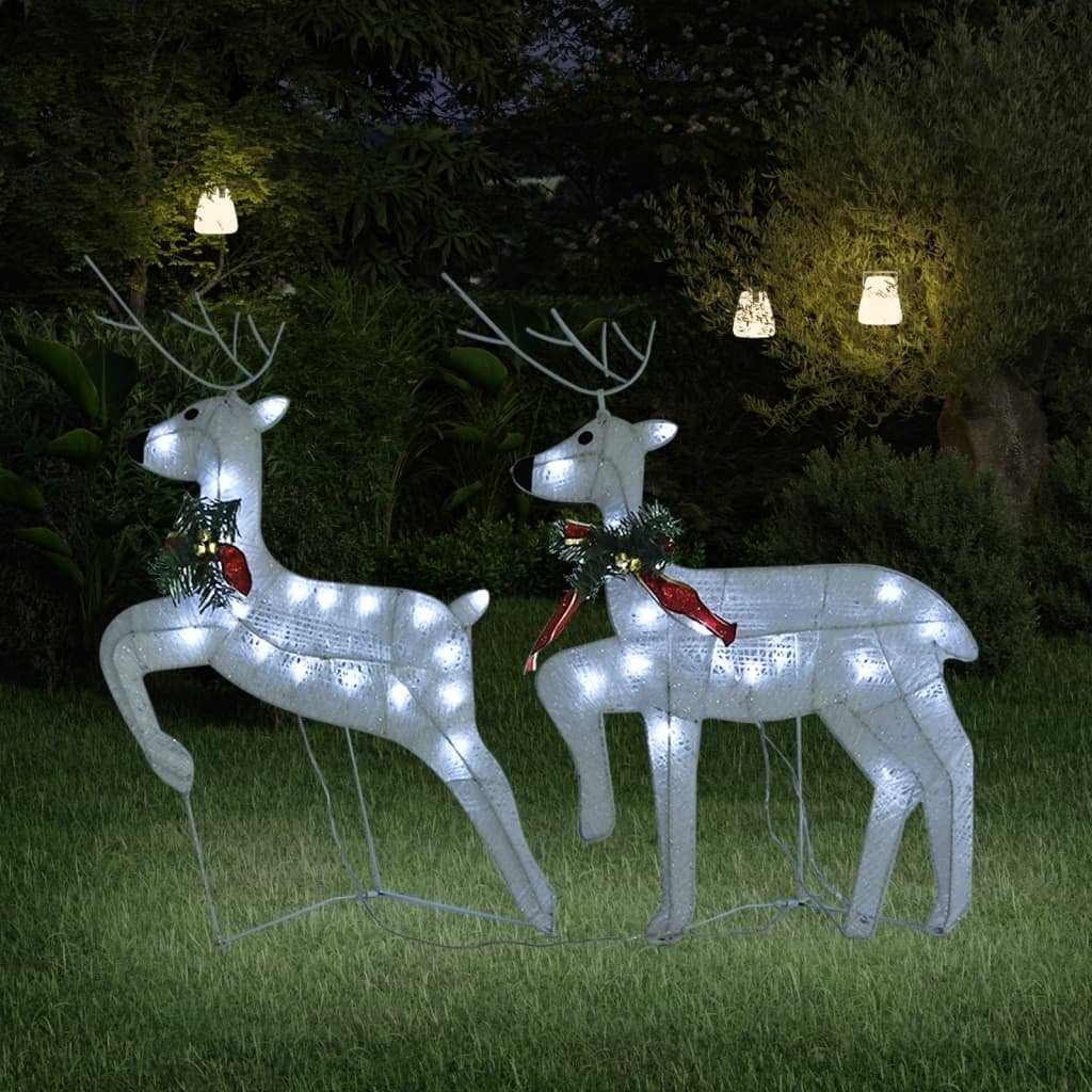 vidaXL Weihnachtsfigur mit 40 LEDs aus Mesh, Metall in Weiß. Abmessungen (H) 64 cm (2er-Set)