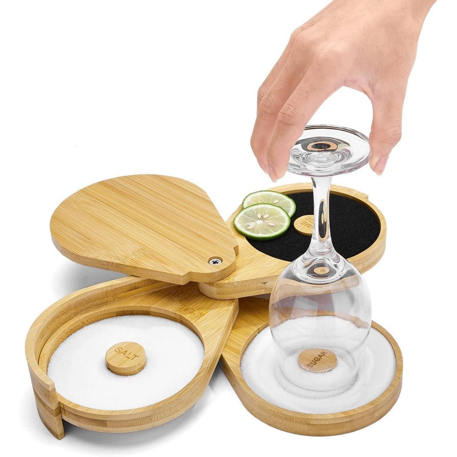 LuxusKollektion Cocktail-Set Salz Rimmer Margarita Bambus Holz 3 Tier Bar Glas Salt Rimmer-Wood