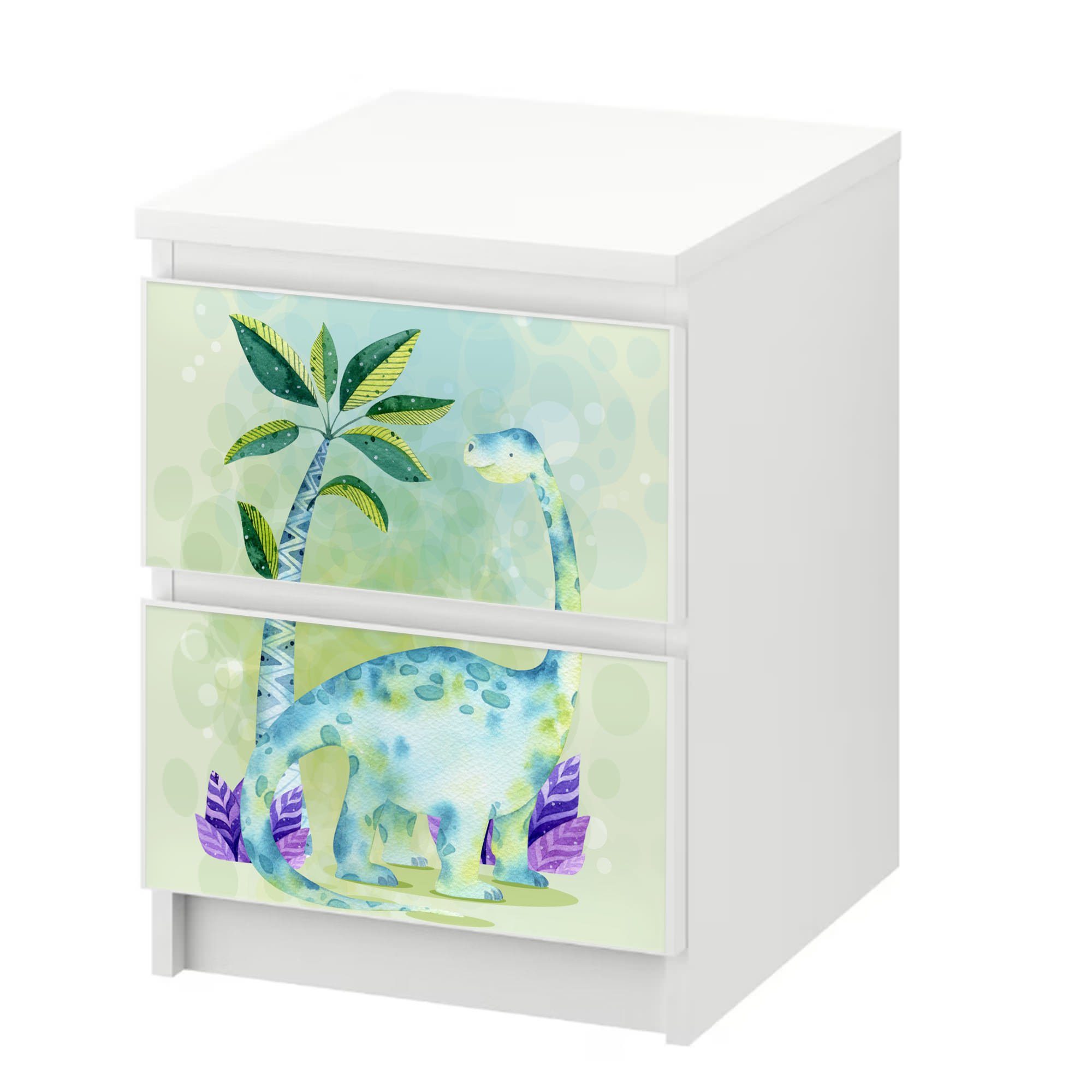 Sunnywall Möbelfolie passend f. IKEA Malm Kommode Schrankfolie Aufkleber Dino Kids Langhals, blasenfreie selbstklebende Folie (SCHRANK NICHT INKLUSIVE)