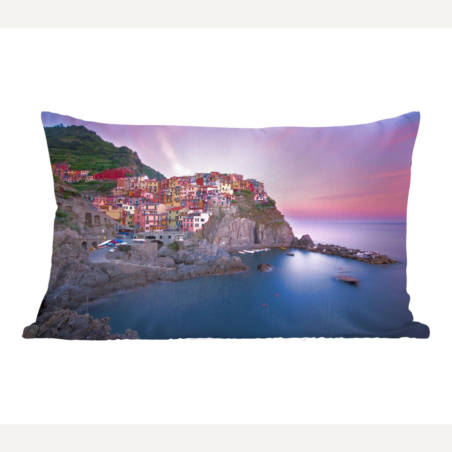 MuchoWow Dekokissen Lila Himmel über Cinque Terre in Italien, Wohzimmer Dekoration, Zierkissen, Dekokissen mit Füllung, Schlafzimmer