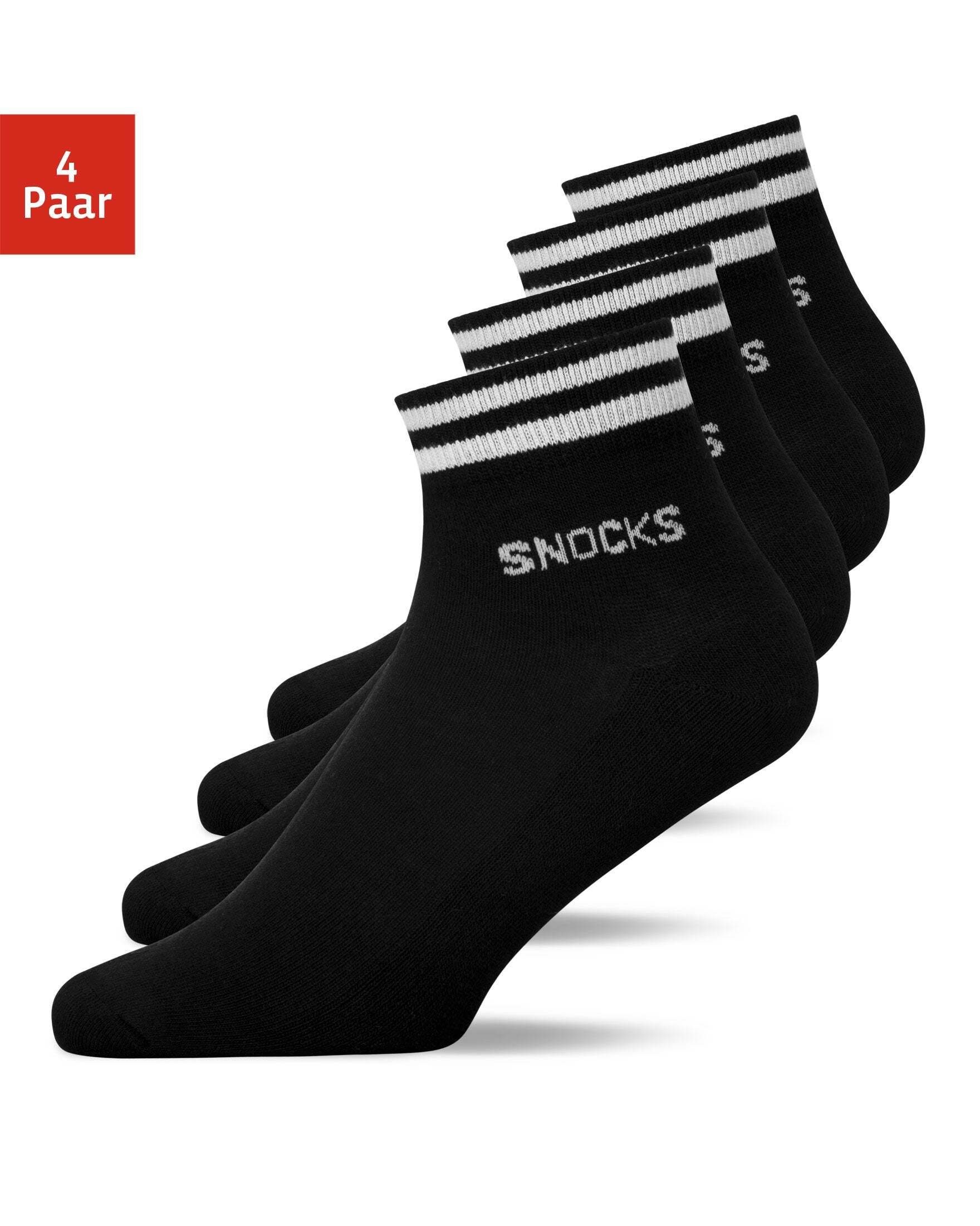 halbhoch, stylisch und den schwarz Sneakersocken für Sneaker perfekt (4-Paar) SNOCKS