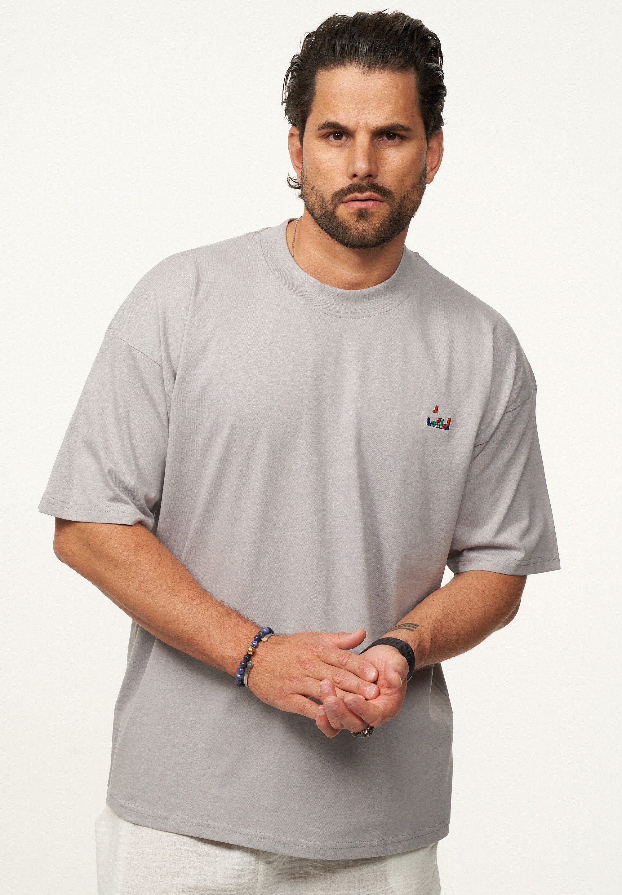 SOULSTAR T-Shirt mit Stickerei Herren Oversize-Fit Kurzarm Shirt mit Rundhals-Ausschnitt