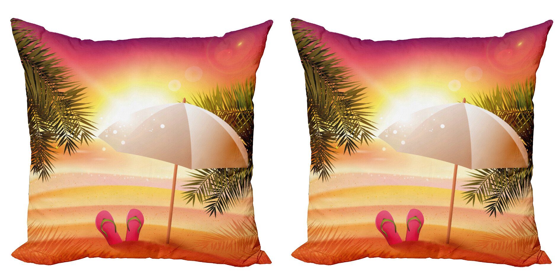 Kissenbezüge Modern Accent Doppelseitiger Digitaldruck, Abakuhaus (2 Stück), Orange Sommer Sonnenuntergang am Strand