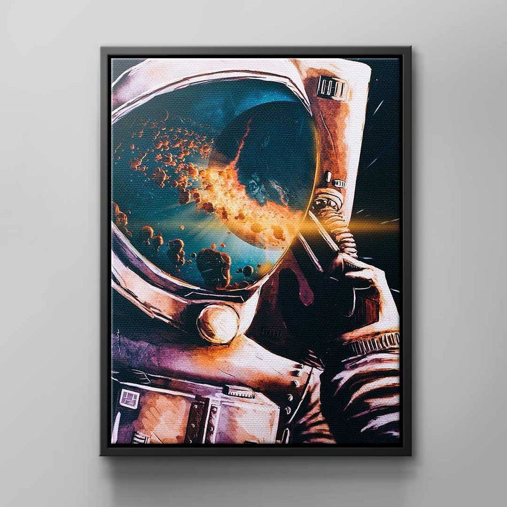 DOTCOMCANVAS® Leinwandbild Astronaut Vision, Wandbild Raumanzug Galaxie Motivationshelm Asteroid rosa blau schwar weißer Rahmen