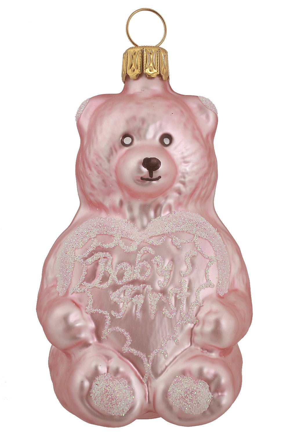 Hamburger Weihnachtskontor Christbaumschmuck Teddy mit Herz Baby´s First, hellrosa, Dekohänger - mundgeblasen - handdekoriert