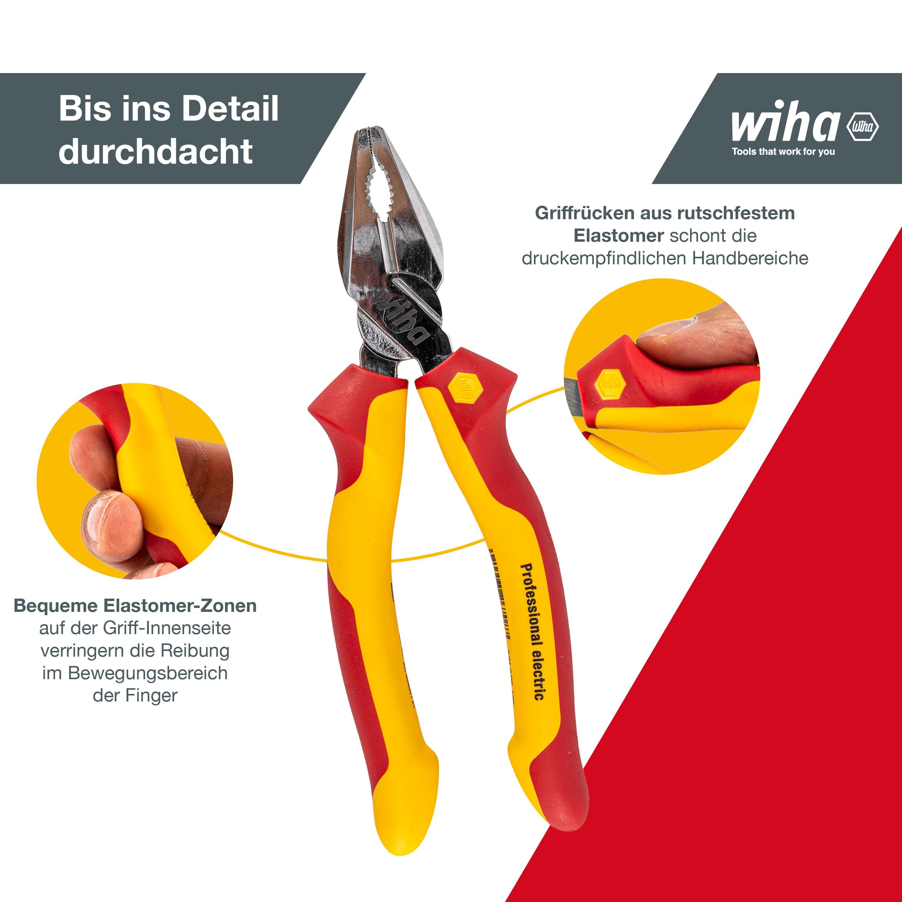 Wiha Zangenset Professional electric (26852) - 3 tlg., 3-tlg., Kombizange 180 mm, Flachrundzange 200 mm, Seitenschneider 160 mm, VDE – Bild 4 von 5