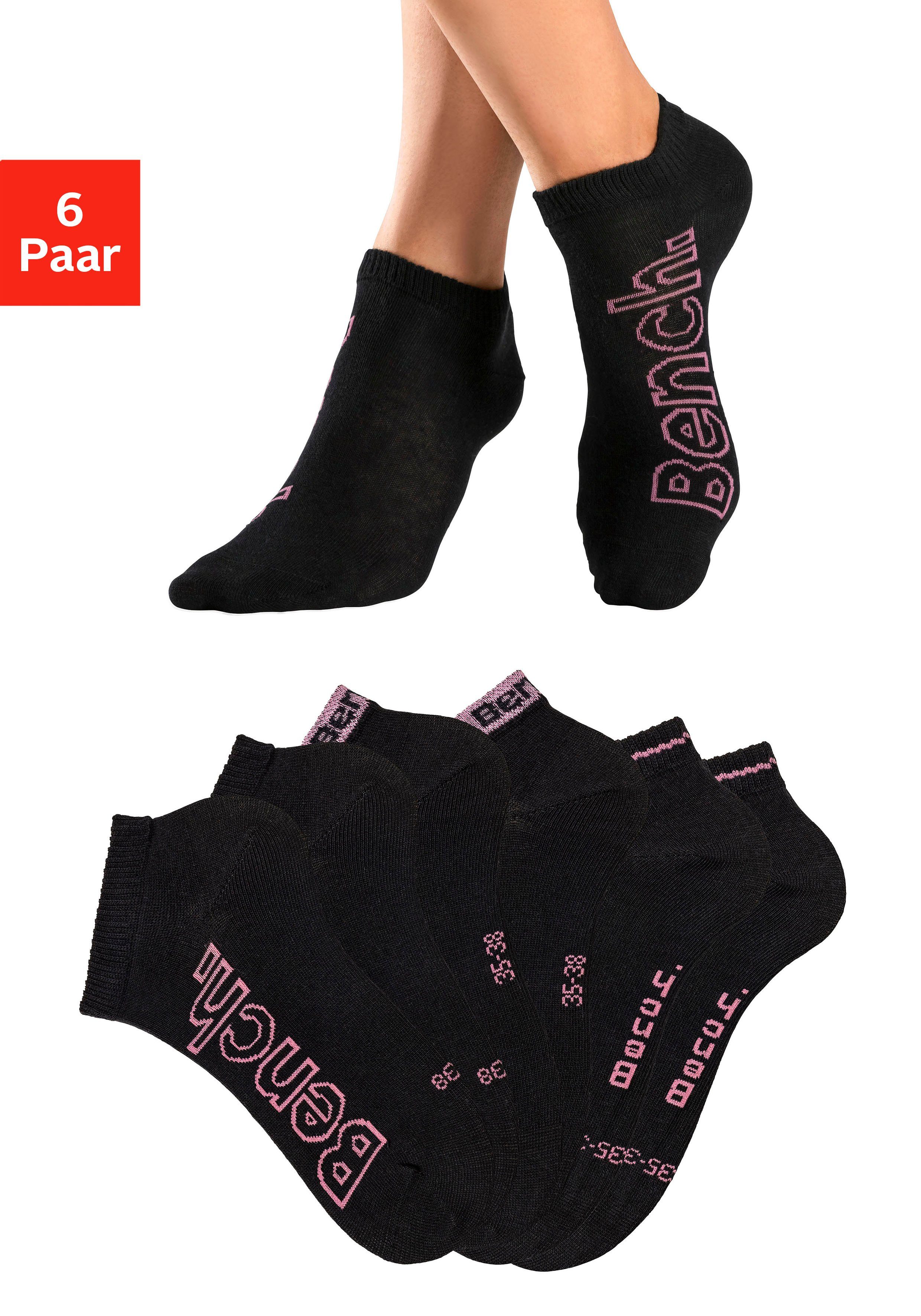 Bench. Sneakersocken Kurzsocken Damen ohne Frottee, weicher Bundabschluss (Packung, 6-Paar, Gr. 35-38 bis 39-42) mit unterschiedlichen Designs