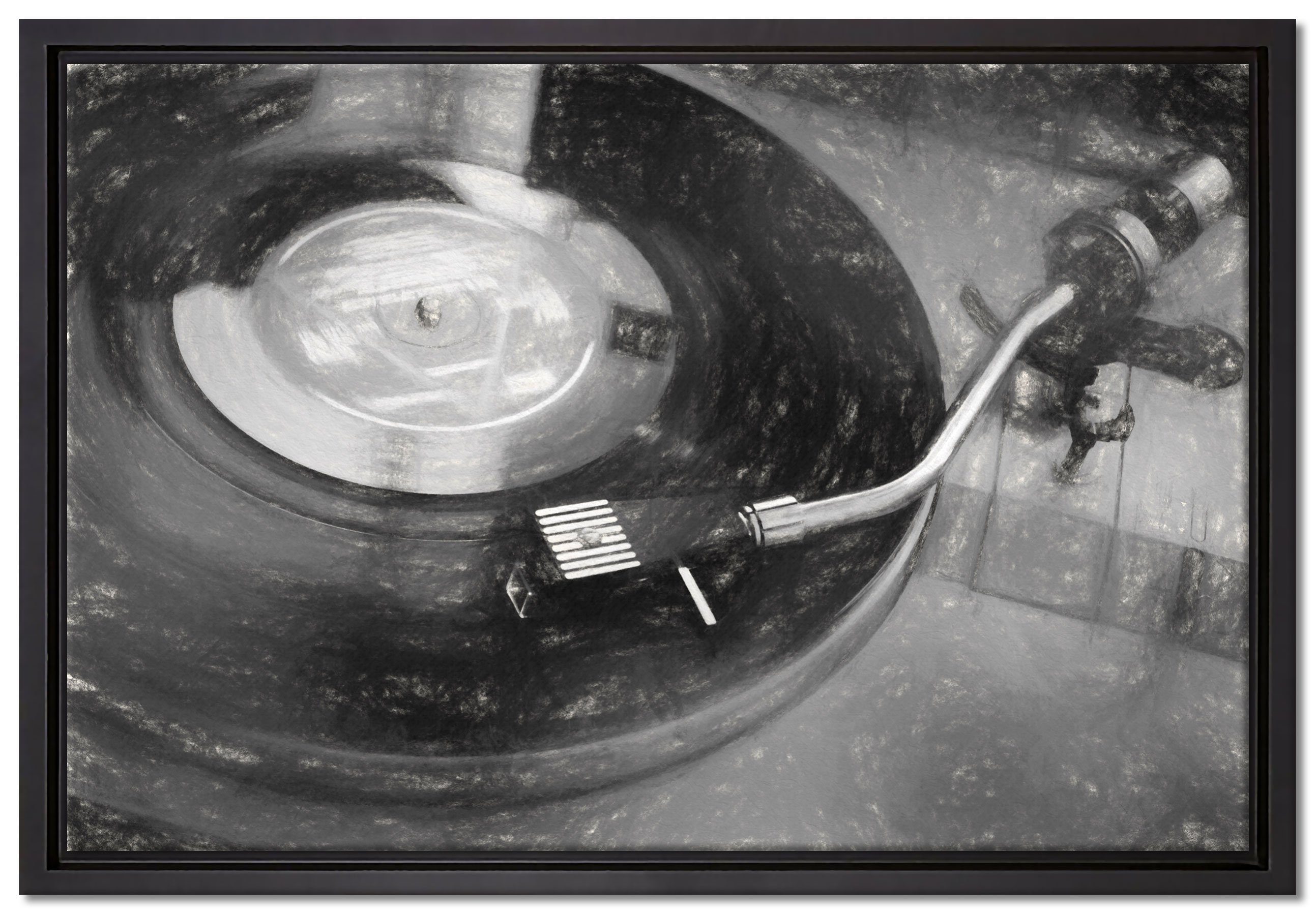 Pixxprint Leinwandbild Schallplatte, Wanddekoration (1 St), Leinwandbild fertig bespannt, in einem Schattenfugen-Bilderrahmen gefasst, inkl. Zackenaufhänger