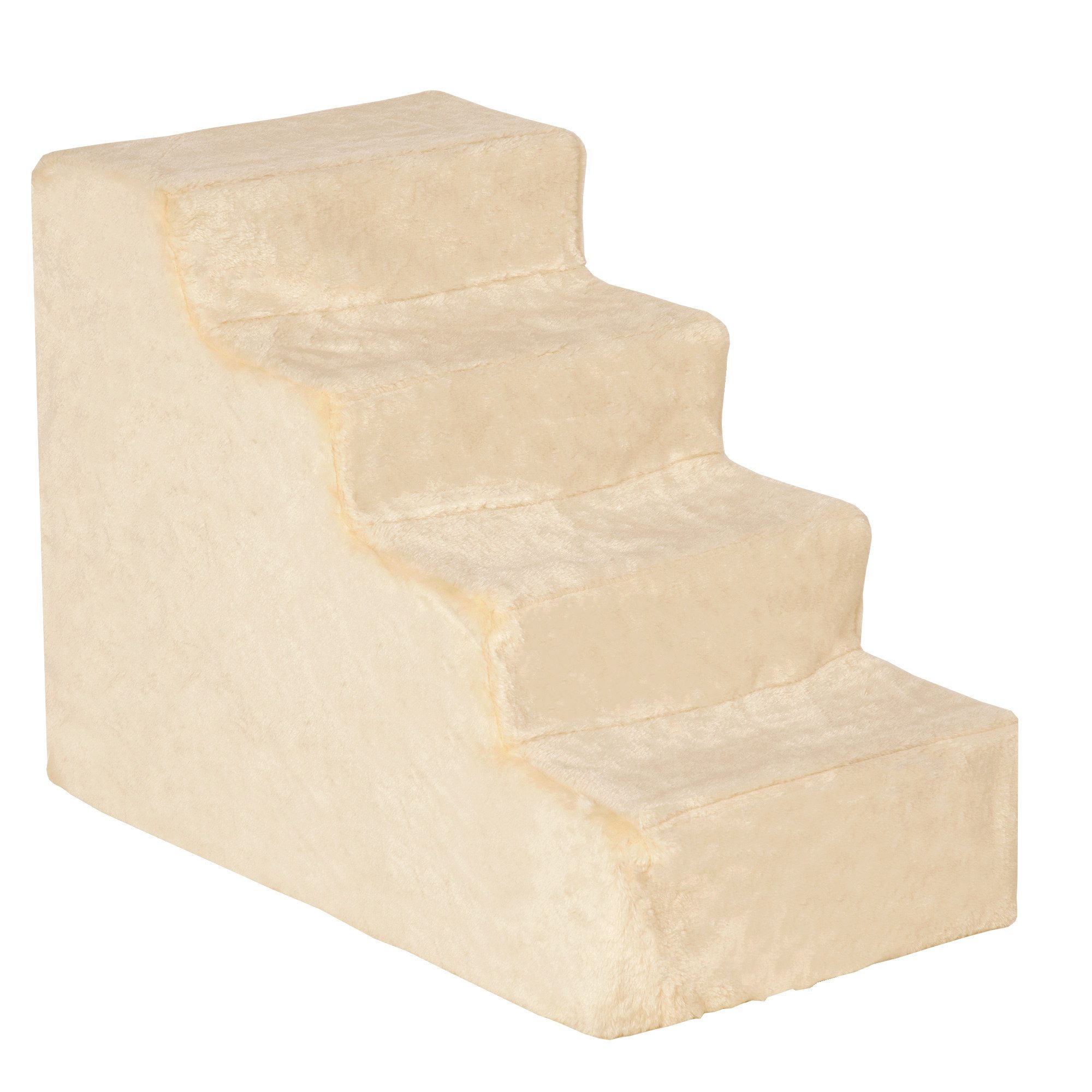 MC Star Haustiertreppe 4-stufige Hunderampe mit abnehmbarer Bezug Katzentreppe (Hundetreppe Tiertreppe Spanplatte Plüsch Beige 60 x 35 x 44 cm) von MC Star