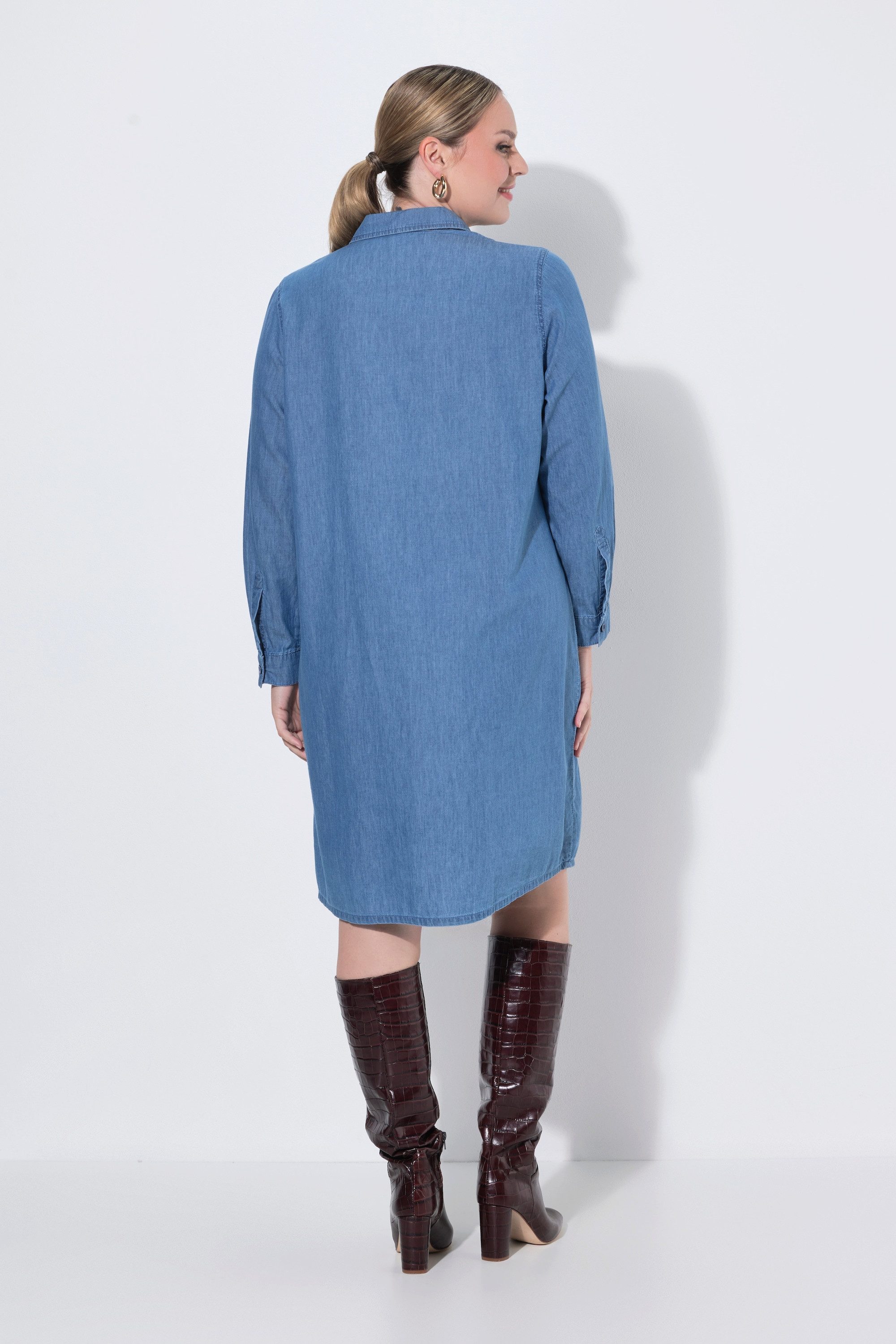 MIAMODA Jerseykleid Jeanskleid oversized florale Stickerei Langarm – Bild 3 von 3