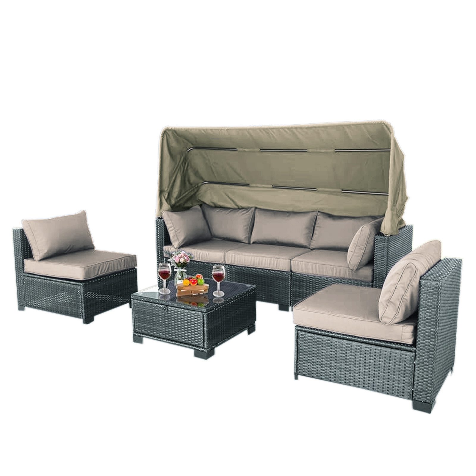 HTI-Living Gartensofa Outdoor Sofa Eleni Grau/Beige, Set 6 Teile, Loungemöbel Gartenlounge Terrassenmöbel