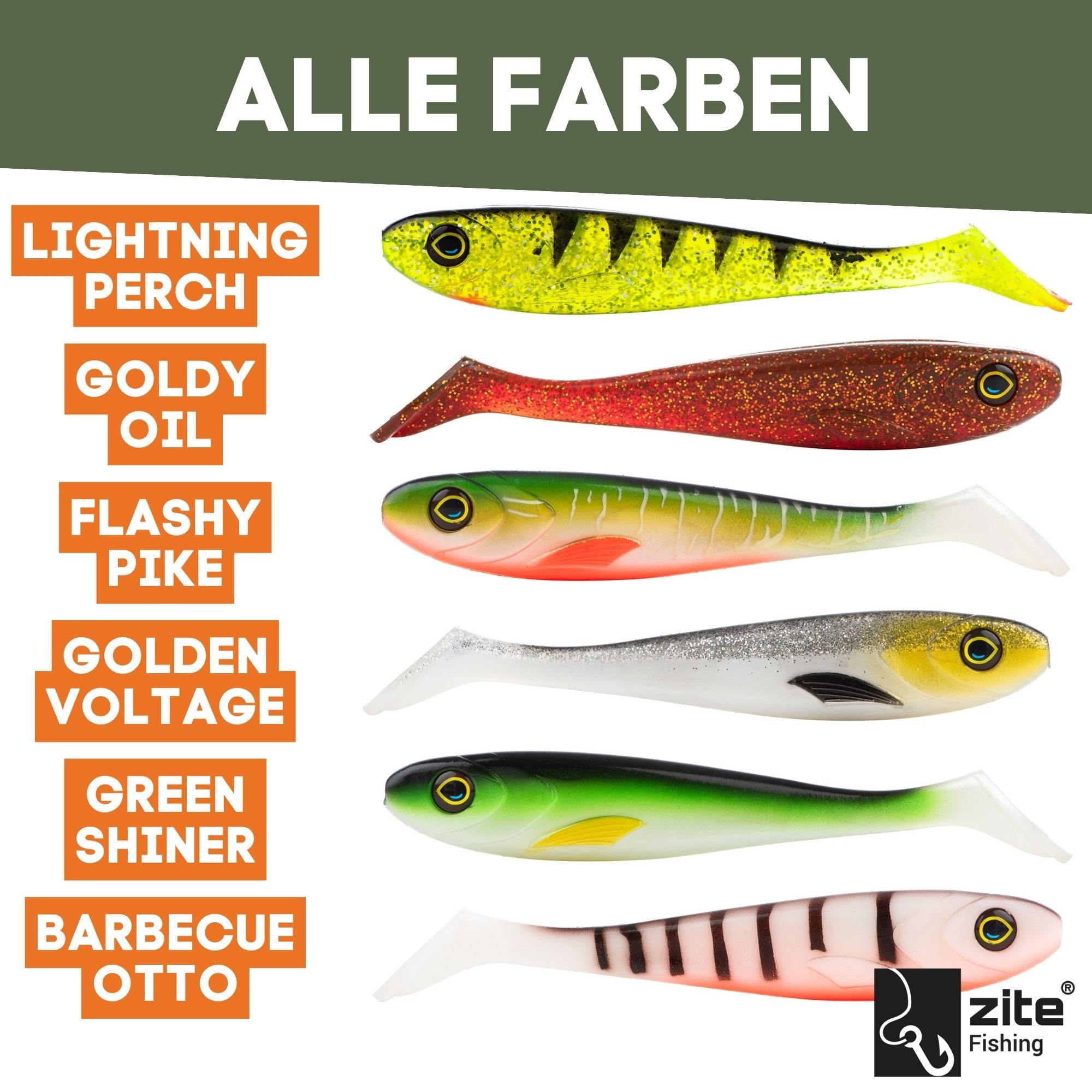 Zite Kunstköder Gummifisch Inzite Flanker Hecht-Shad Spinnfischen 18,5 cm 3er Set