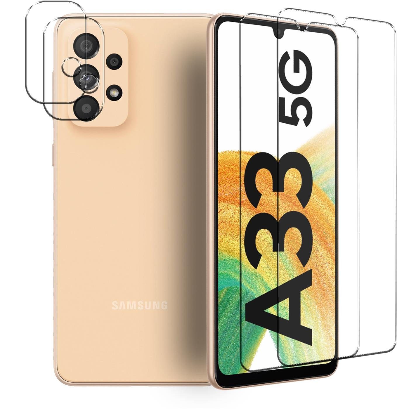 CoolGadget Schutzfolie Panzerfolie für Samsung Galaxy A33 5G, (Spar-Set 4in1, 2x Displayschutz, 2x Kameraschutz), Panzerglas Schutzfolie für Samsung Galaxy A33 5G Folie