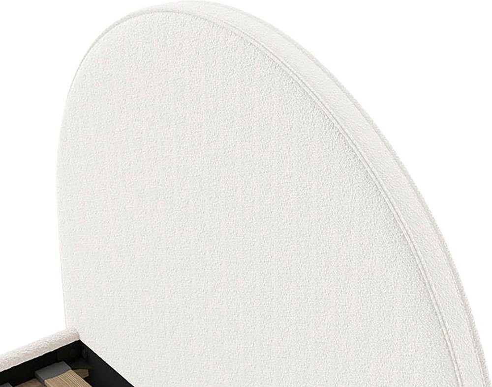 Vipack Schlafzimmer-Set Moon, best. aus Polsterbett 140/200 und 2 Hocker/Nachttische, (B/H/T ca. 147x132x212cm, bogenförmiges Kopfteil, Füße Massivholz), LF 140x200cm, inkl. Lattenrost, Bouclé Stoff bezogen, wahlw. 4 Farben