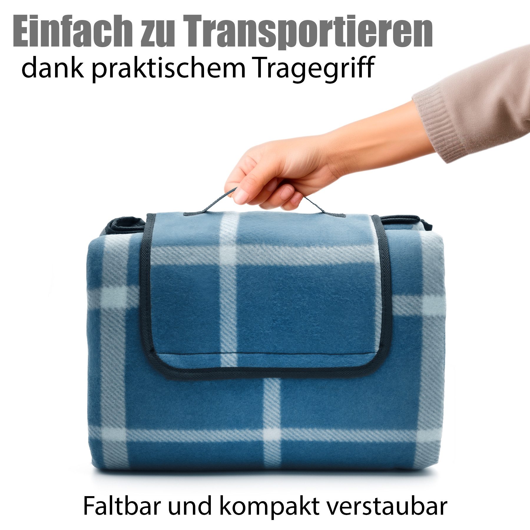 Picknickdecke 200x200 cm wasserabweisend Karo Design Hell ideal für Strand + Garten, BigDean, Wasserabweisend, Karo Design, Garten, Leicht, Robust, Pflegeleicht