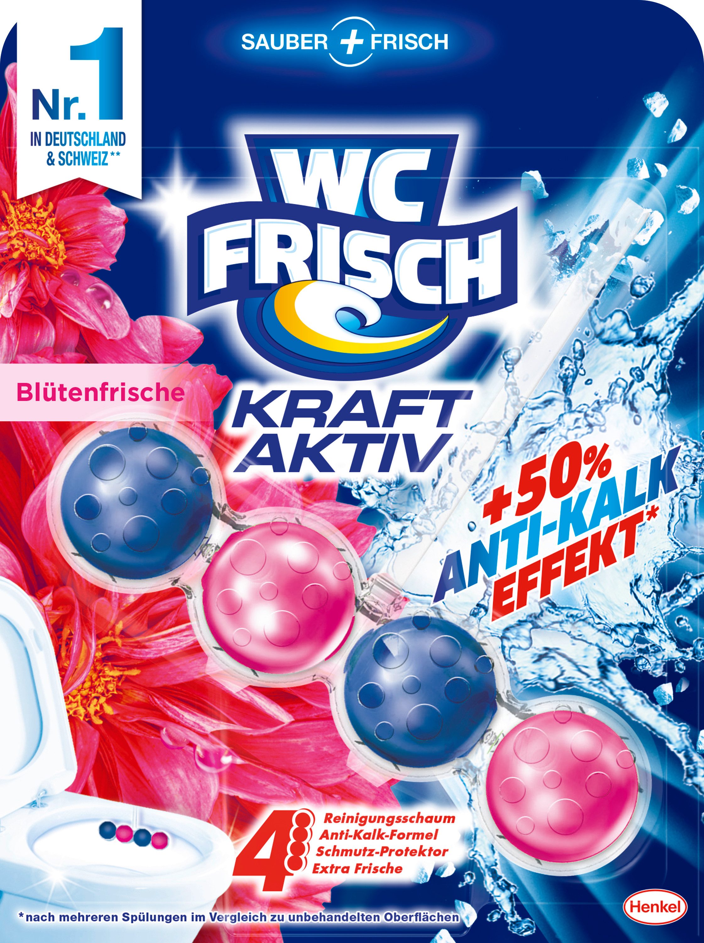 WC Frisch Kraft-Aktiv Duftspüler Blüten-Frische WC-Reiniger (1-St. mit +50% Anti-Kalk-Effekt für Extra Frische)