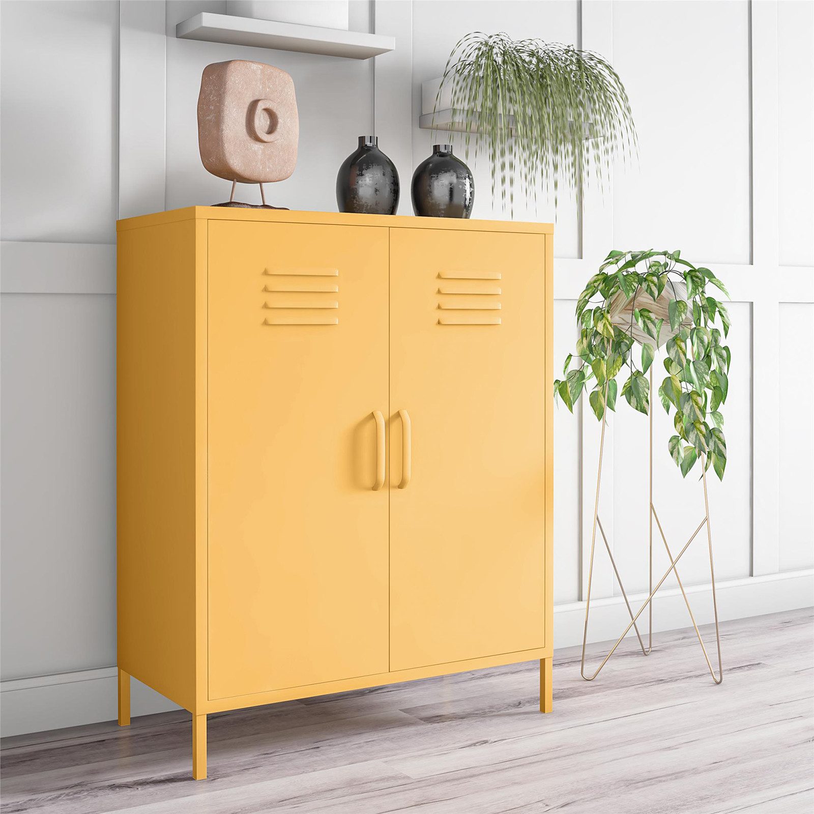 loft24 Mehrzweckschrank Cache Spind Schrank, 2 Türen, Metallschrank, modern, Industriestil