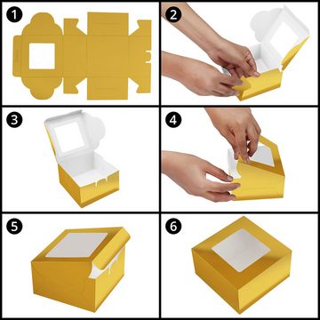 Belle Vous Geschenkbox Goldene Geschenkboxen für Gebäck (50 Stück), Golden Gift Boxes for Pastries (50 pcs)
