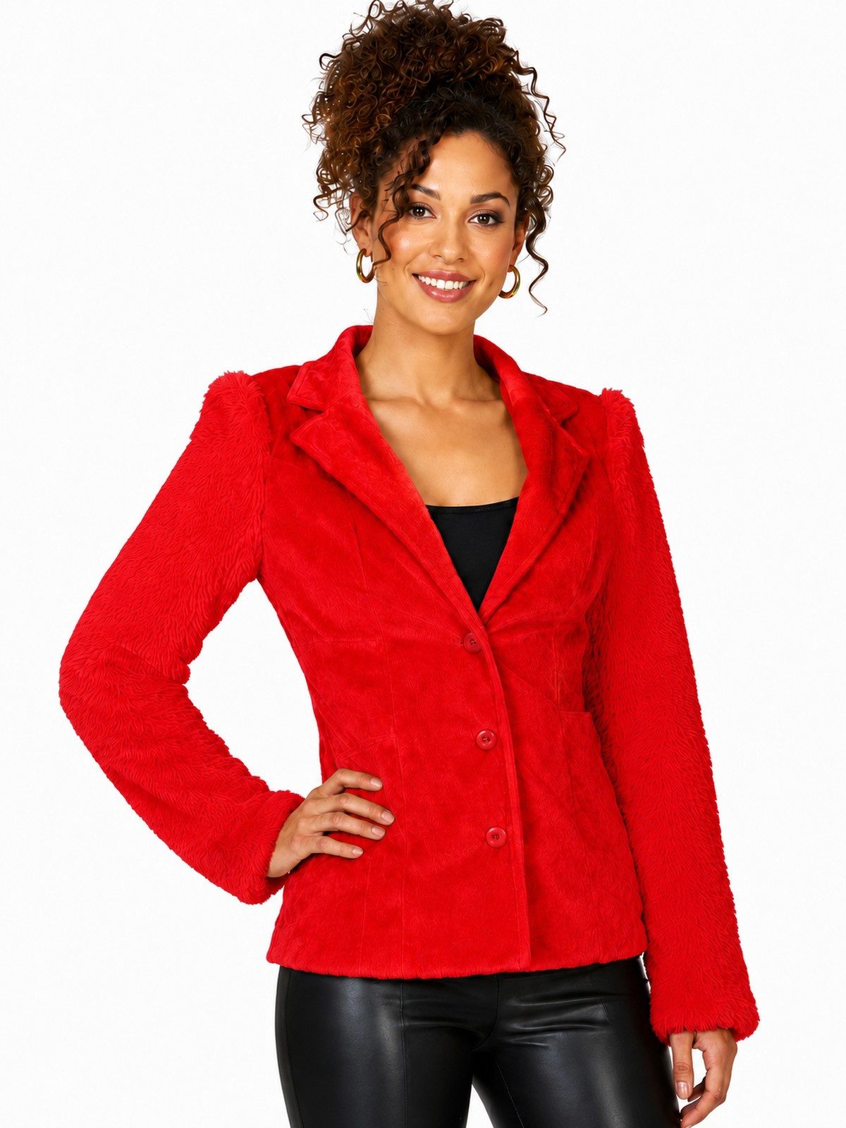 Kostüm Hippie Jacke Grace in Plüsch-Optik für Damen - Rot