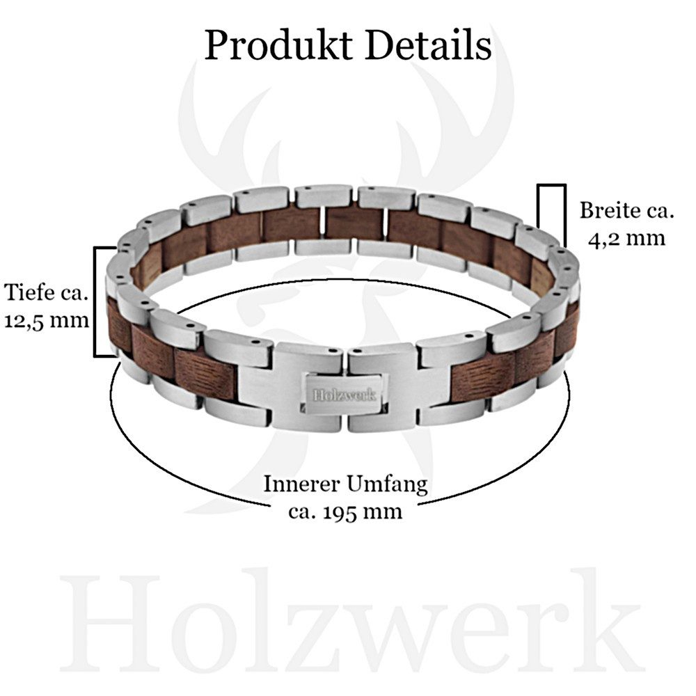 Holzwerk Edelstahlarmband Designer Holz Armband, Armkette Gliederarmband, Holz Unikate inkl. Armbandkürzer, ideal als Geschenk