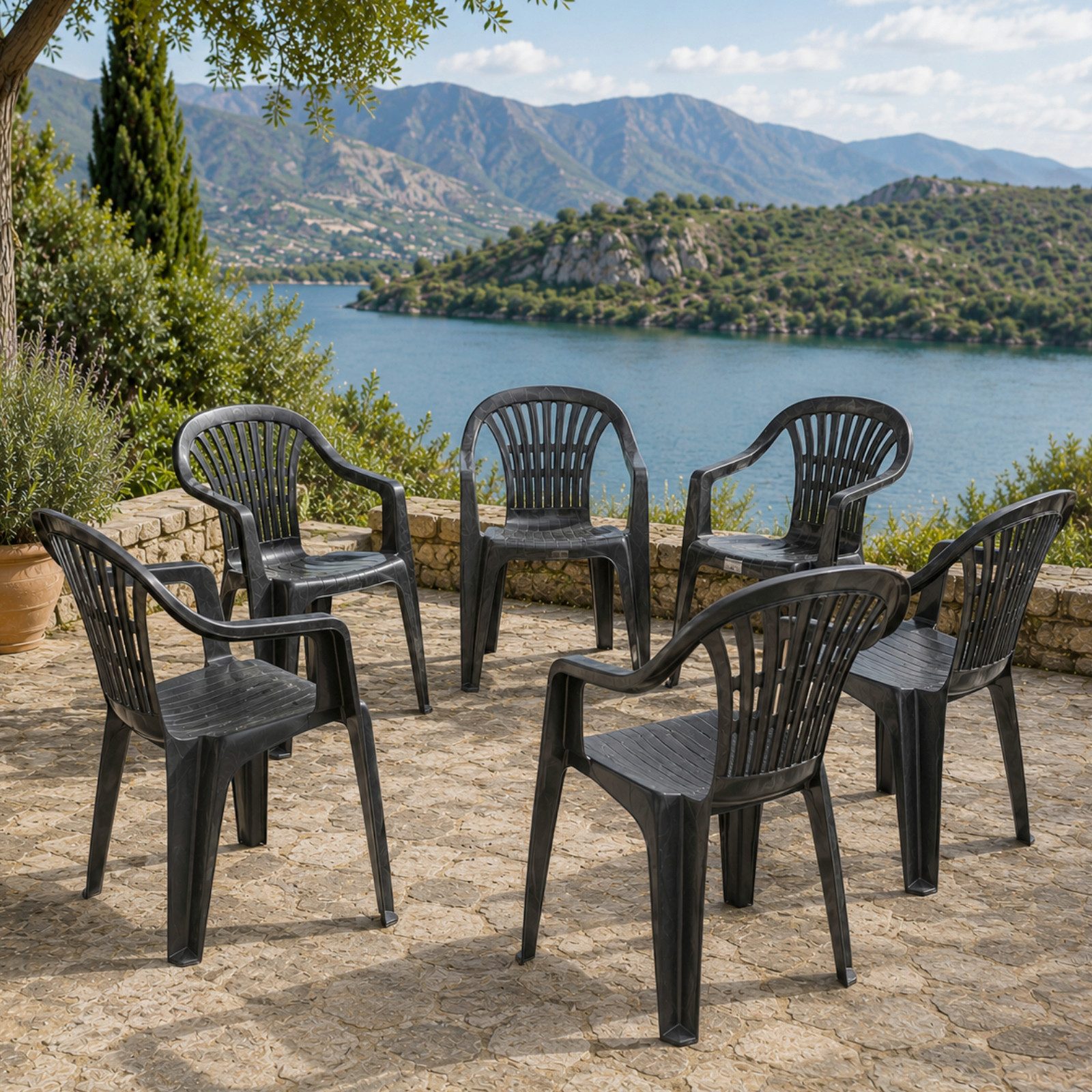 Progarden Gartenstuhl Kunststoff Anthrazit Stapelbar 6 er Set (Set, 6 St), UV-Beständig, Robust, Wetterfest, Made in Italy, Hochwertig