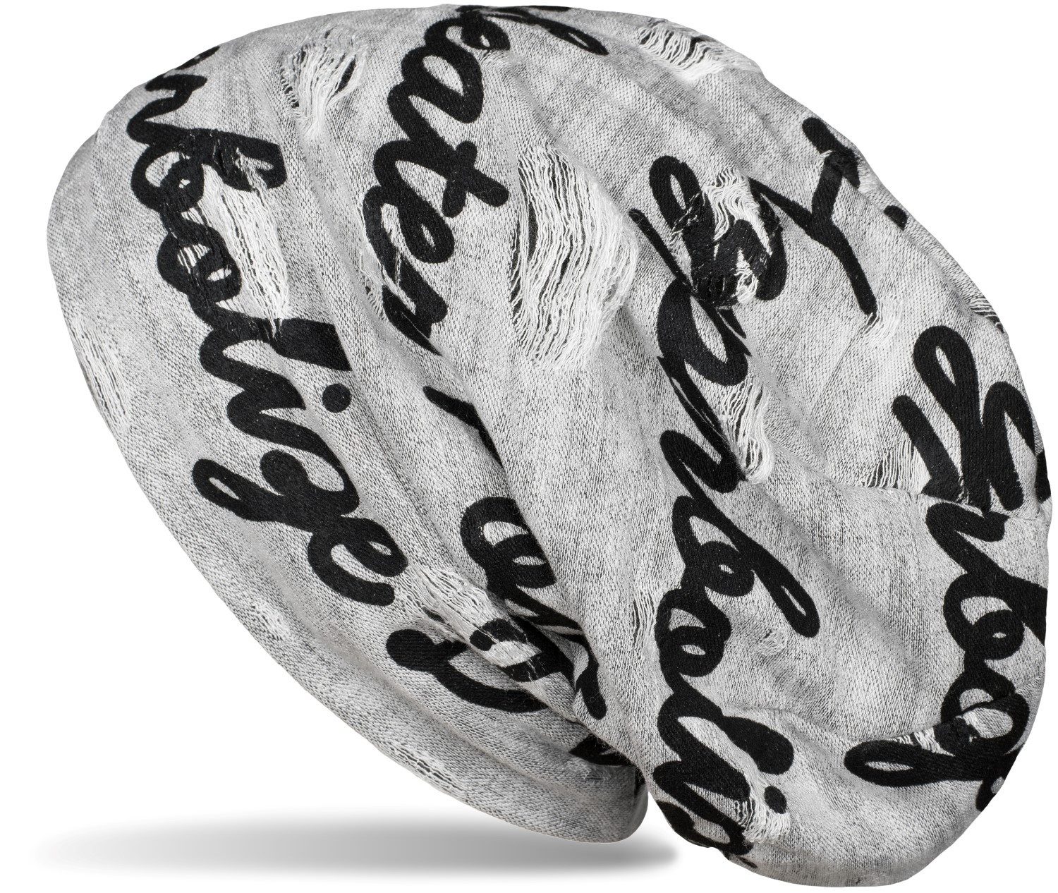 styleBREAKER Beanie Beanie mit Sprüche Print und Rissen (1-St)