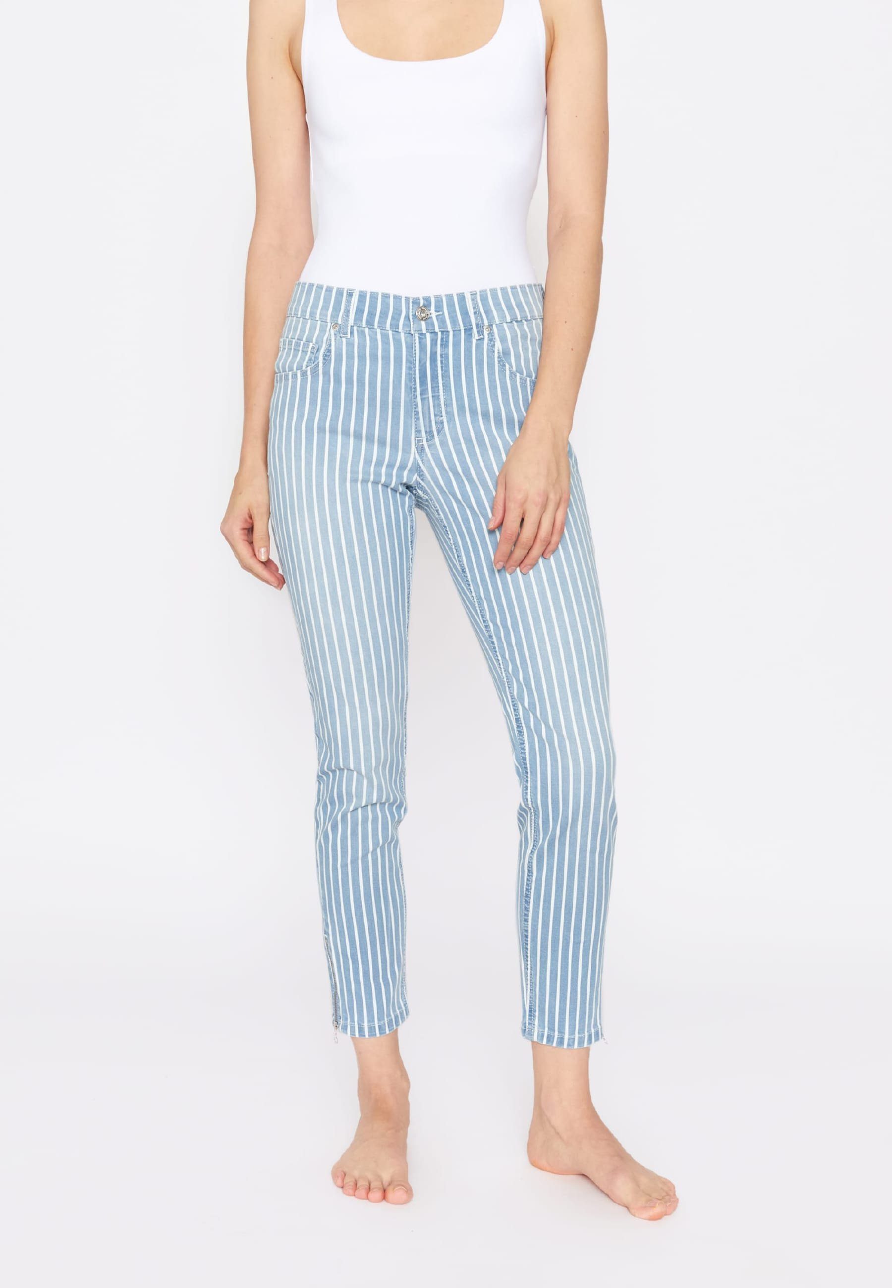 mit Jeans Slim-fit-Jeans Zip Skinny Reißverschluss mit Ankle hellblau ANGELS Streifen