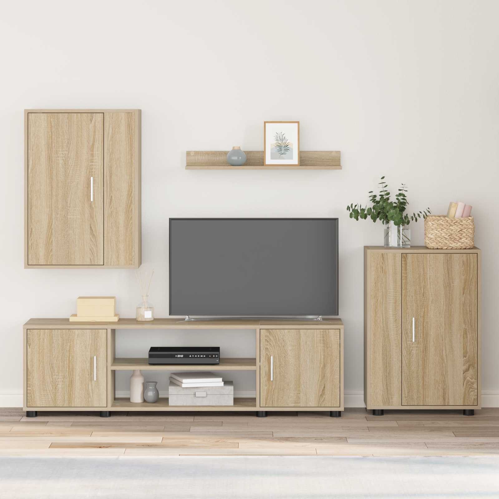 furnicato TV-Schrank TV-Schranksystem 140x33x40 cm Sonoma-eiche (1-St) Wandboard-Set mit 4 Türen und Regalen für dein Wohnzimmer