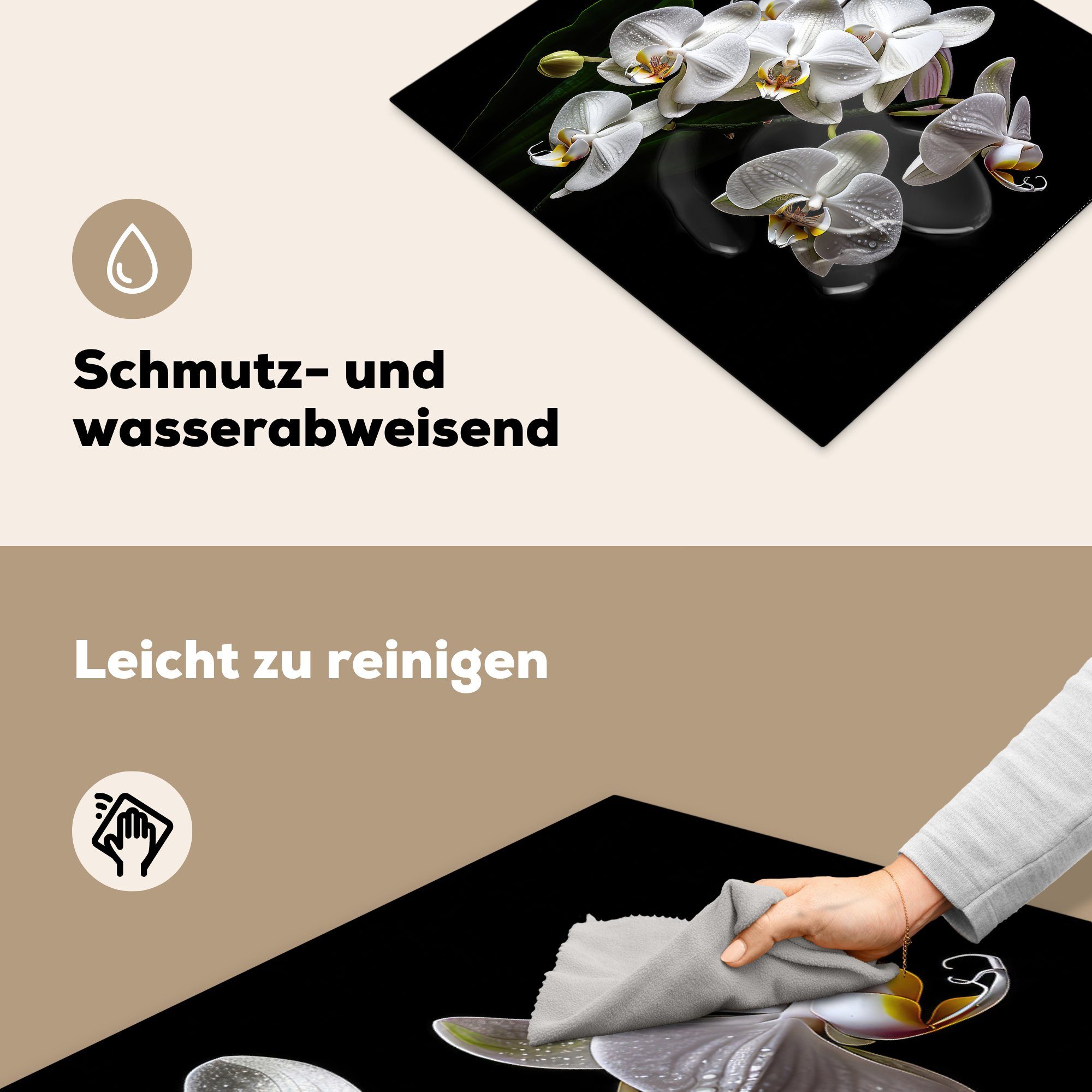 MuchoWow Herdblende-/Abdeckplatte Orchidee Mobile nutzbar, Blumen Arbeitsfläche Ceranfeldabdeckung Schwarz, Weiß - - - tlg), cm, Vinyl, 60x52 Natur (1 
