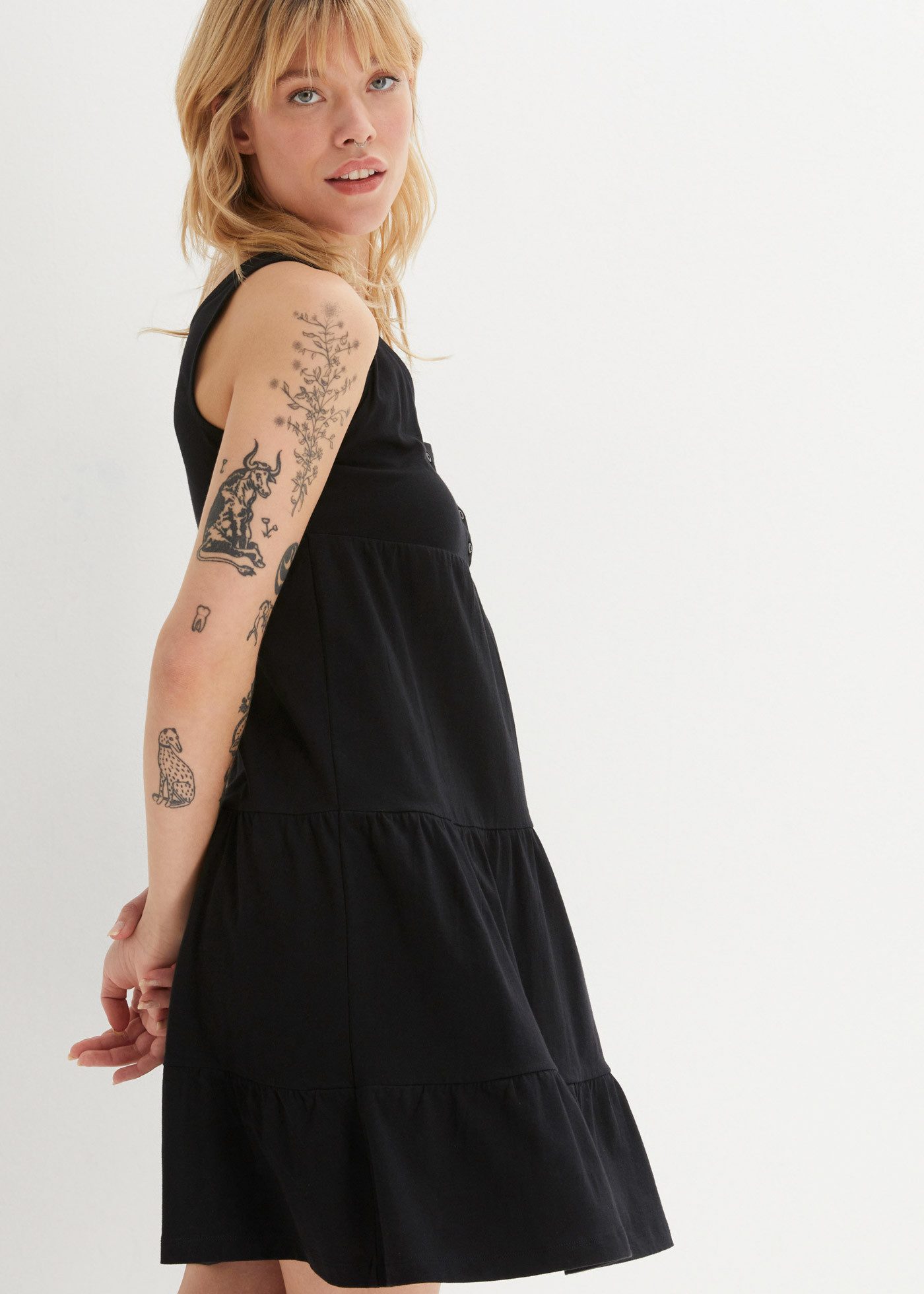 bonprix Jerseykleid für entspannte Sommertage, aus Baumwolle, lockere A-Linie, knielang