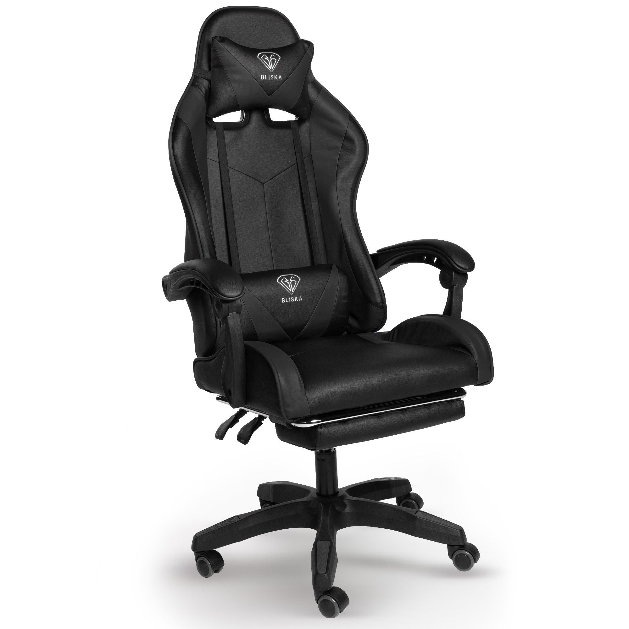 TRISENS Chefsessel Konrad (1 Stück), Gaming Stuhl mit Fußstütze Gaming Chair mit flexiblen Design-Armlehnen Schwarz