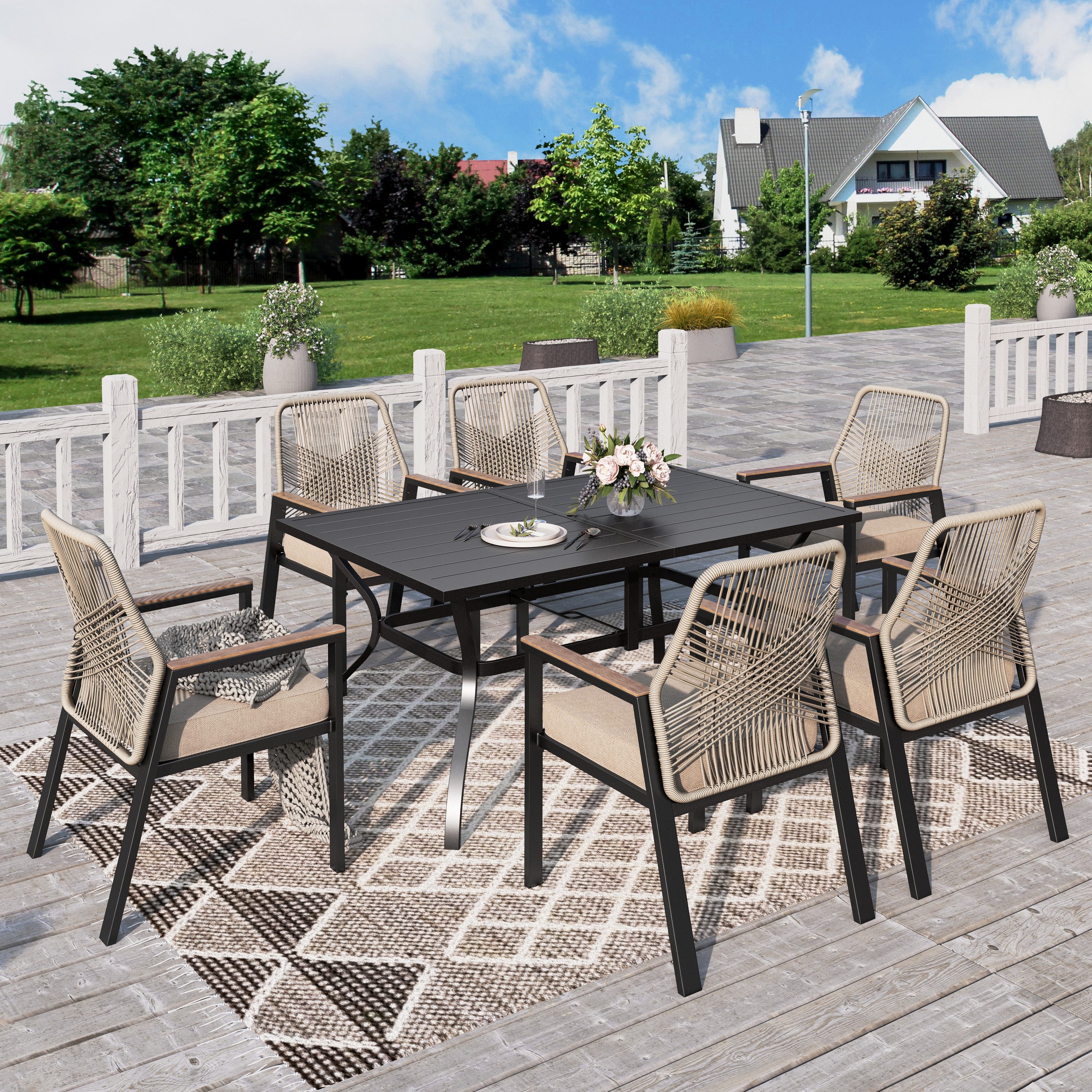 PHI VILLA Garten-Essgruppe, (Gartenmöbel Set Outdoor Balkon Esstisch)