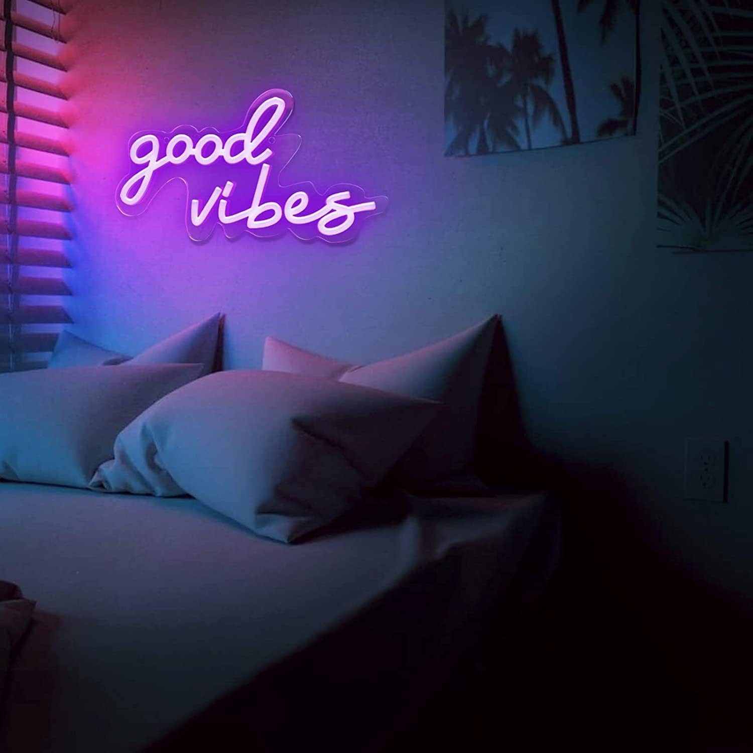 SOLIDEE LED Dekolicht LED-Neonschild „Good Vibes“ mit Acrylsockel, USB, Violett, LED fest integriert, Violett, „Good Vibes“-Schriftzug, violettes Licht, dimmbar – Bild 2 von 4