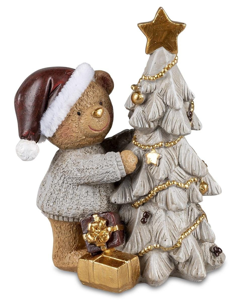dekojohnson Dekofigur Deko-Figur Teddybär mit Weihnachtsbaum 9x7x13cm (kein Set)