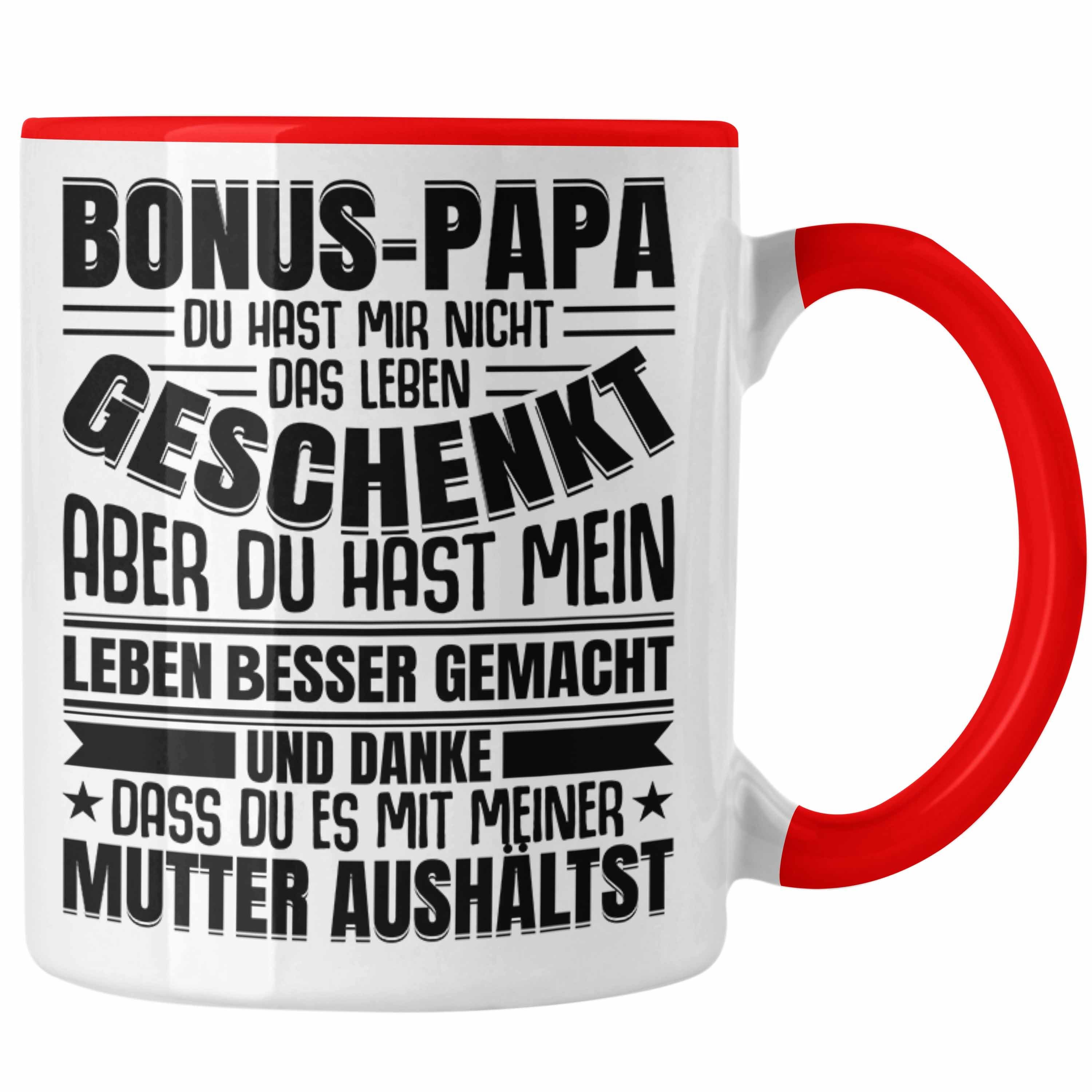 Tasse Geschenk Lustiger Tasse Stiefpapa - Trendation Vatertag Bonus Spruch Geschenkidee Trendation Stiefvater Rot