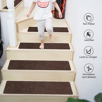 Stufenmatte 15-Tlg Stufenmatten 20 cm X 76 cm, Anti-Rutsch Treppenstufen Matten, CALIYO, Rechteckig, Treppenteppich selbstklebend Rechteckig für Kinder Ältere und Hunde