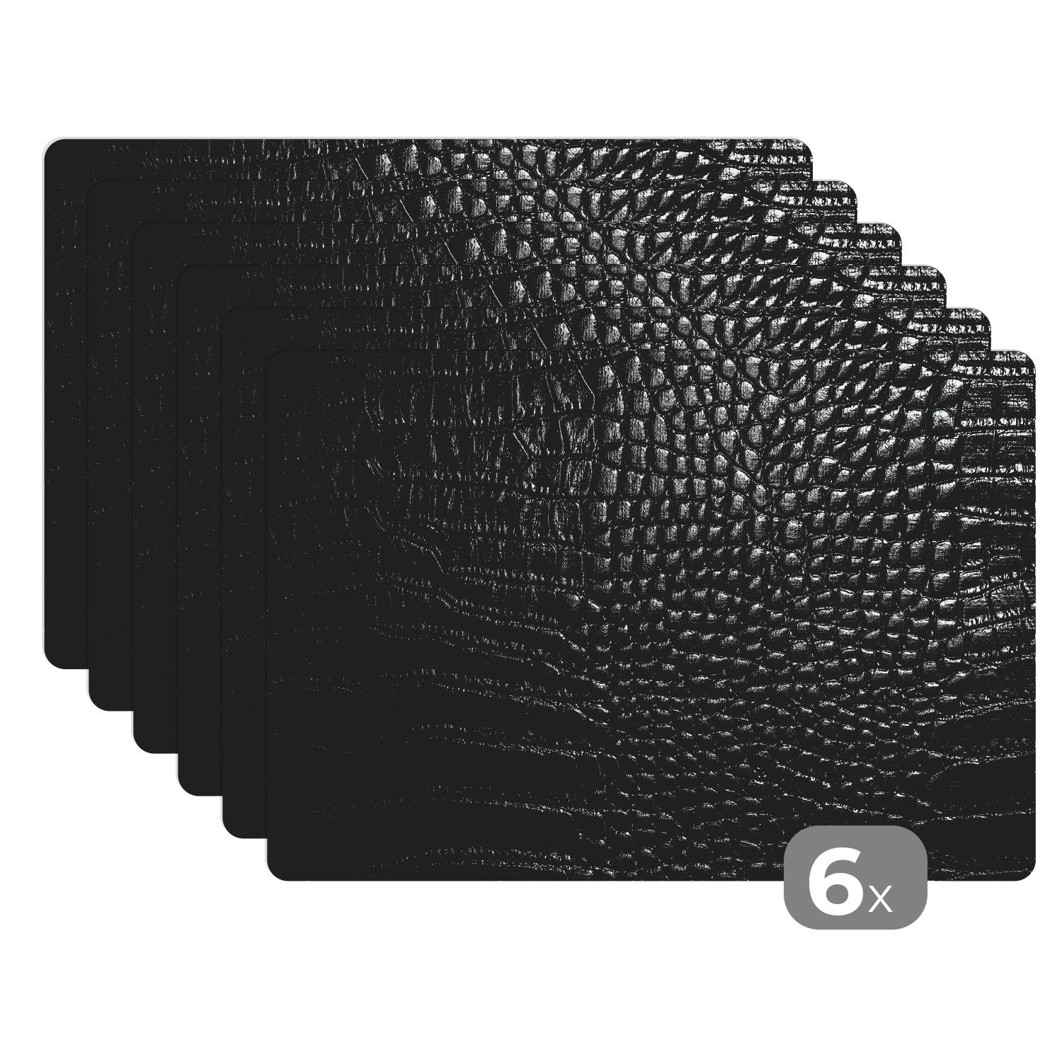 Platzset, Leder - Strukturiert - Schwarz - Grau, MuchoWow, (6-St), Platzset, Platzdecken, Platzmatte, Tischmatten, Schmutzabweisend