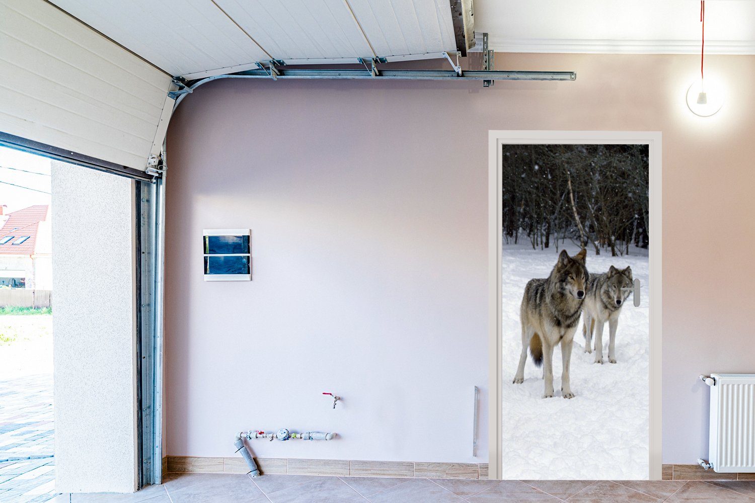 cm für Wolf 75x205 Türtapete bedruckt, Türaufkleber, Fototapete MuchoWow Schnee - Matt, St), Kanada, (1 Tür, -