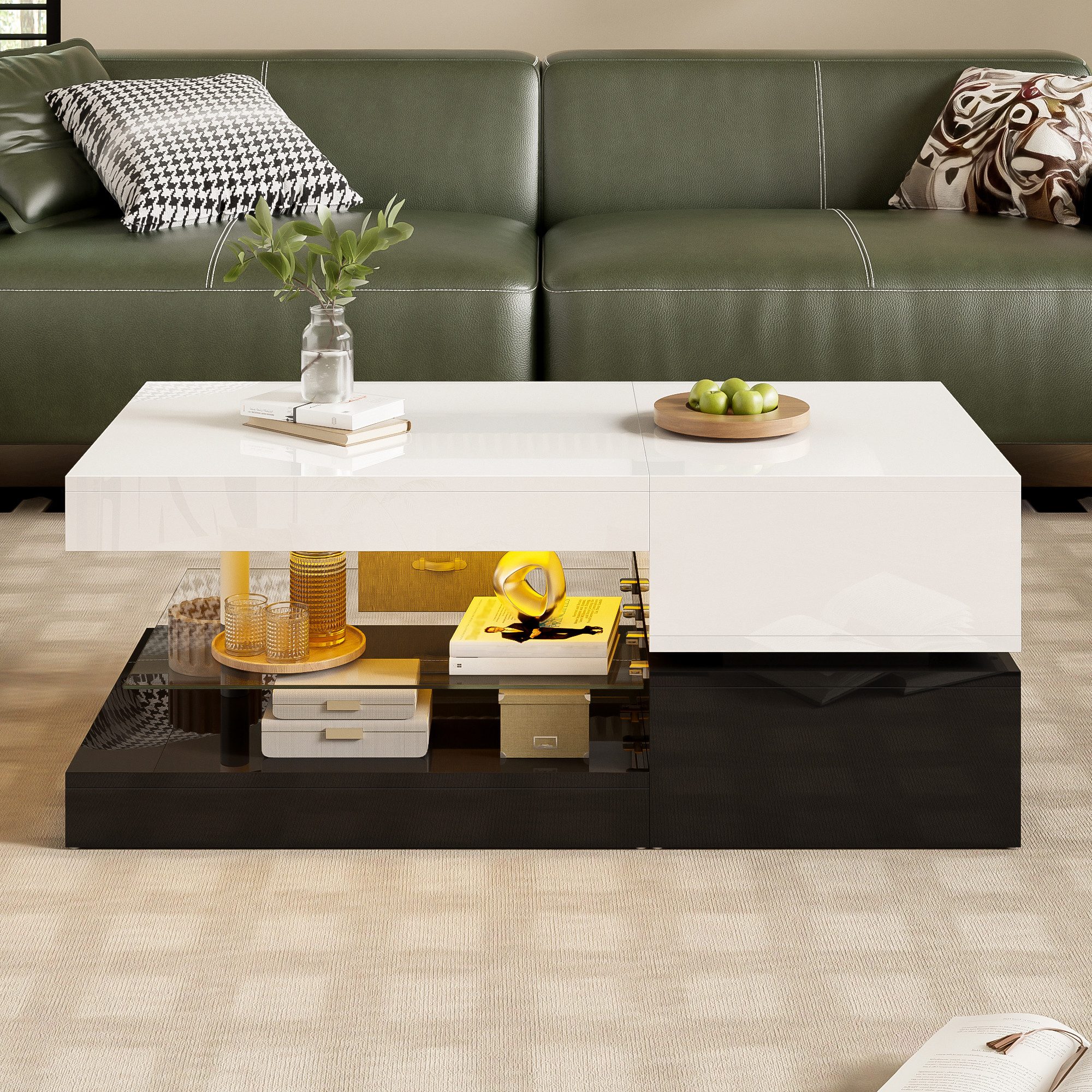 Merax Couchtisch Beistelltisch mit LED-Beleuchtung und APP- & Bluetooth-Ste günstig online kaufen