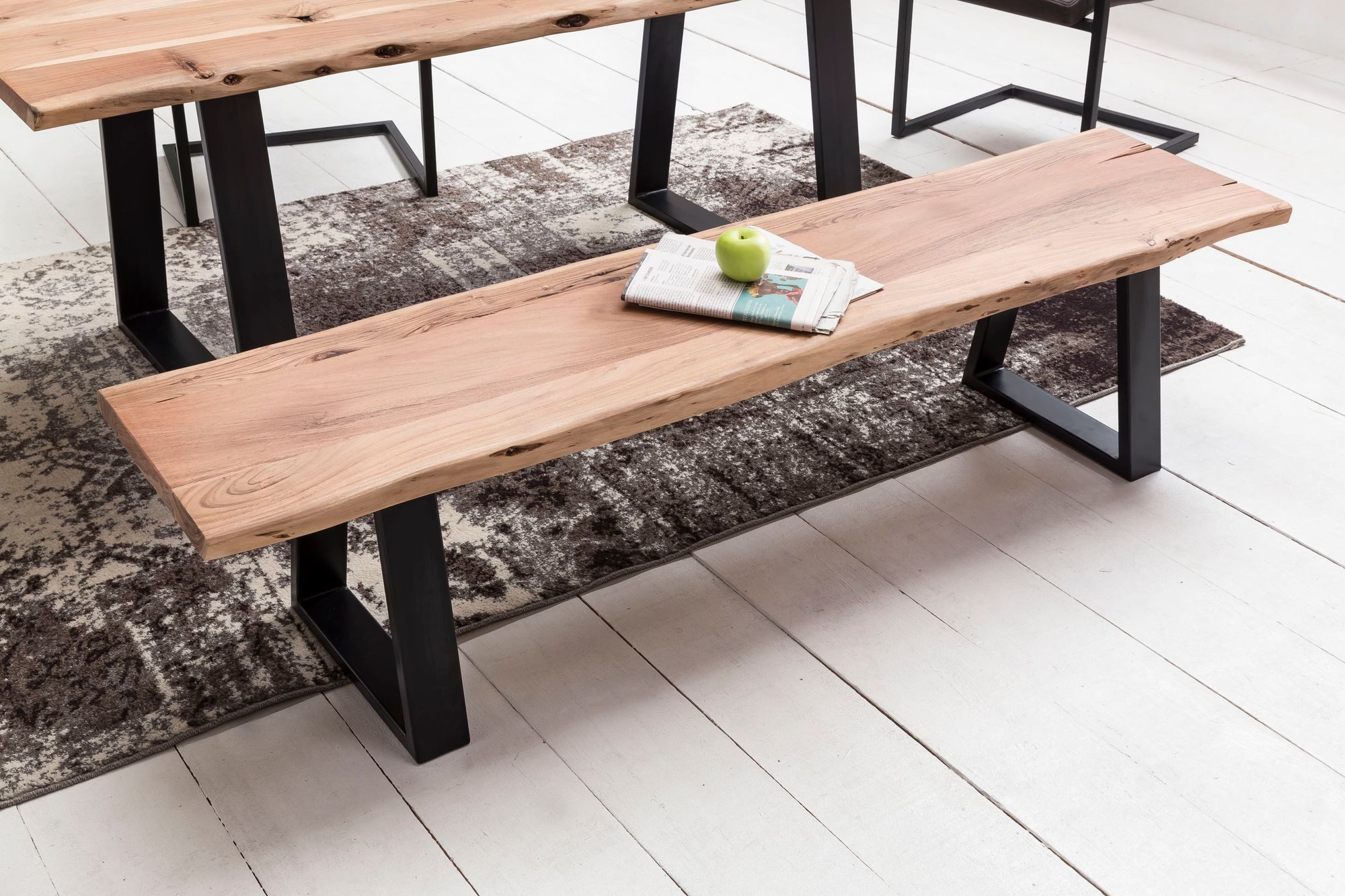 FINEBUY Essbank FB51969 Baumstamm Esszimmerbank 160 cm Baumkante Massivholz Holzbank (Esszimmerbank mit Baumkante, Holzbank Landhaus), Baumstamm Massivholz Akazie 160 x 45 x 40 cm