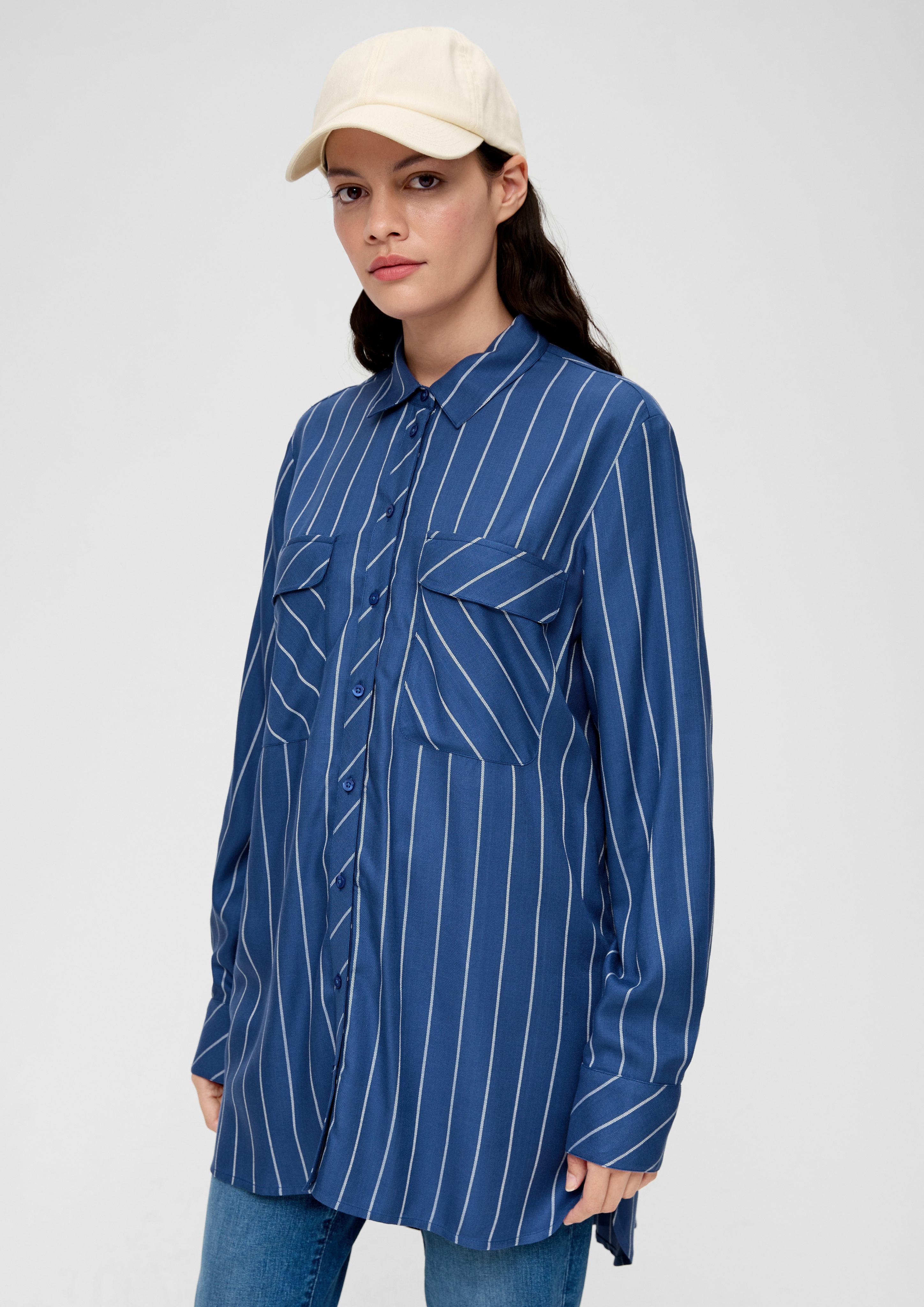 Langarmbluse Long-Bluse aus reiner Viskose