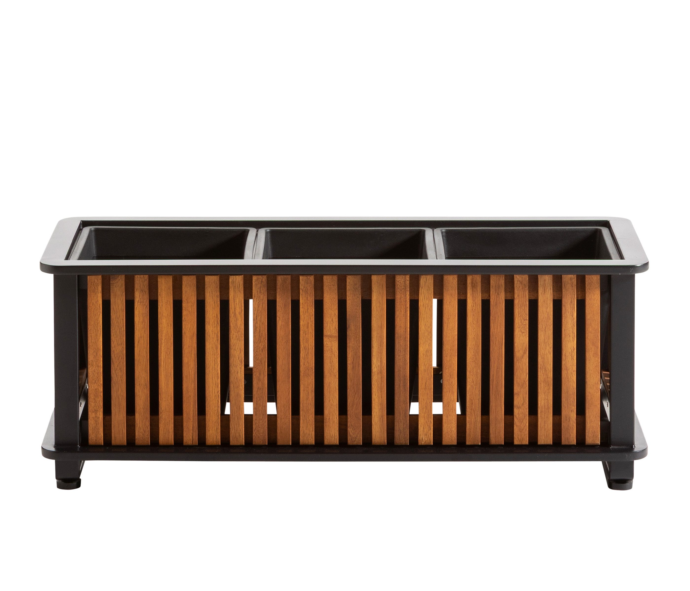 Dehner Blumenkasten Pflanzkasten Boston, FSC® zertifiziertes Akazienholz / Aluminium, Blumenkasten in modernem Design, mit 3 separaten Pflanzeinsätzen