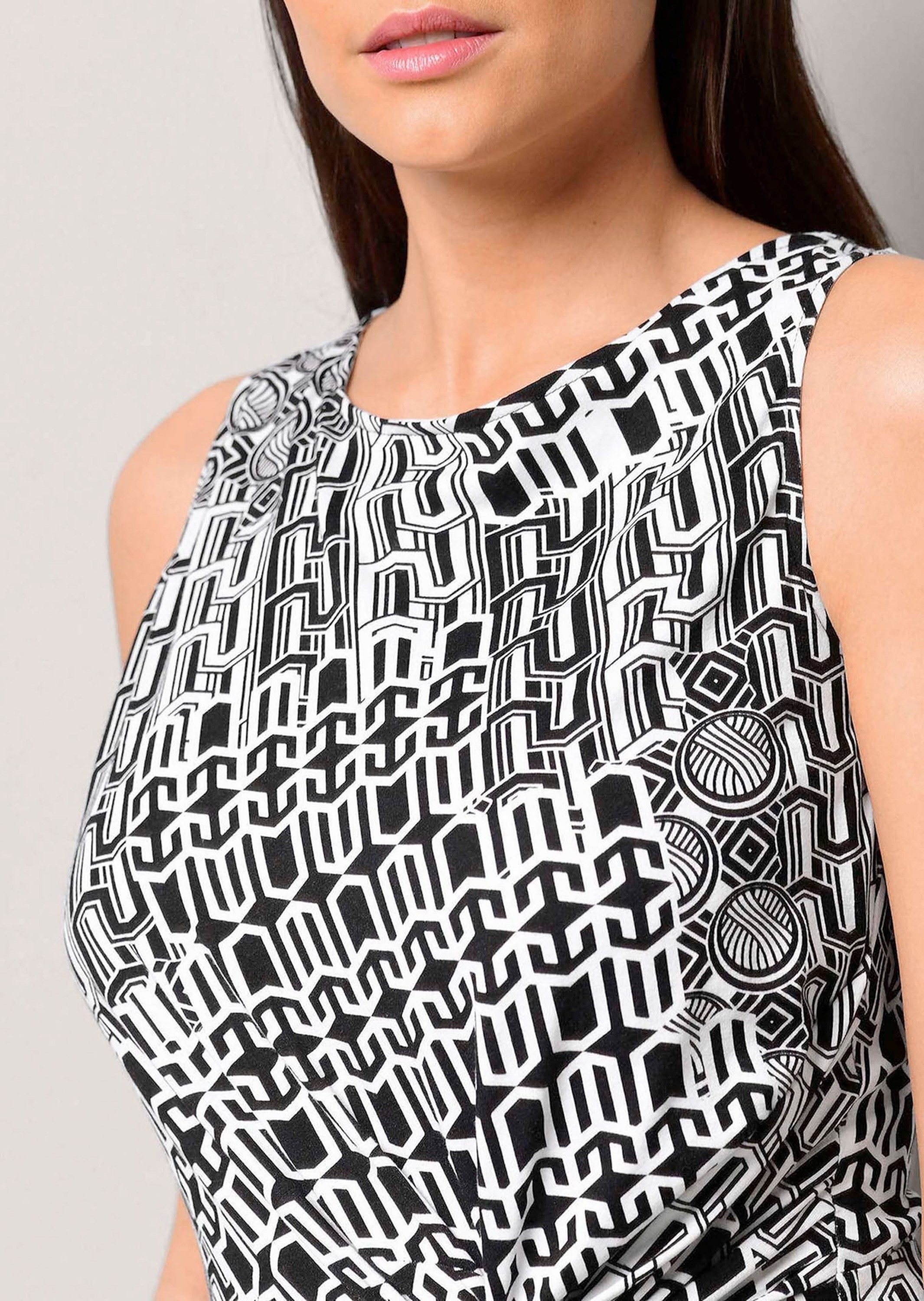 Alba Moda Jerseykleid Figurbetontes Midikleid in Wickeloptik Modernes Design mit Rundhalsausschnitt und Allover-Muster