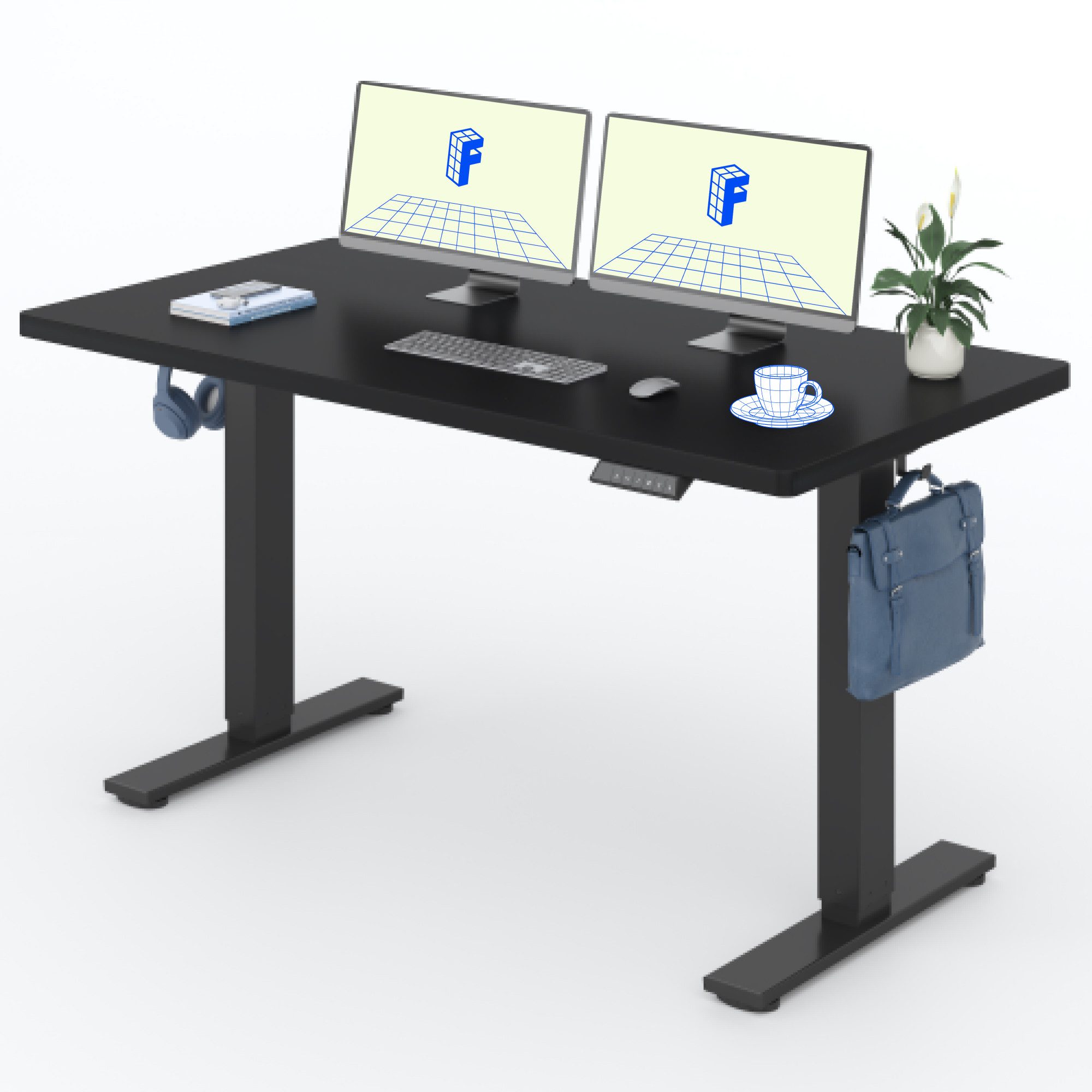 FLEXISPOT Schreibtisch Basic-Series Elektrisch höhenverstellbarer Schreibtisch (Anti-Kollisions-system, 2- Fach-Teleskop, mit Haken, LED-Display), MAX. Load: 80kg, 100/110/120/140/160, MIT einteilige Tischplatte