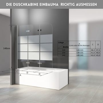 Hopibath Duschwand für badewanne faltbar Badewannenaufsatz milchglas, 6mm Sicherheitsglas, (3 teilig, 180° schwenkbar), 140x140, 130x140, 120x140cm