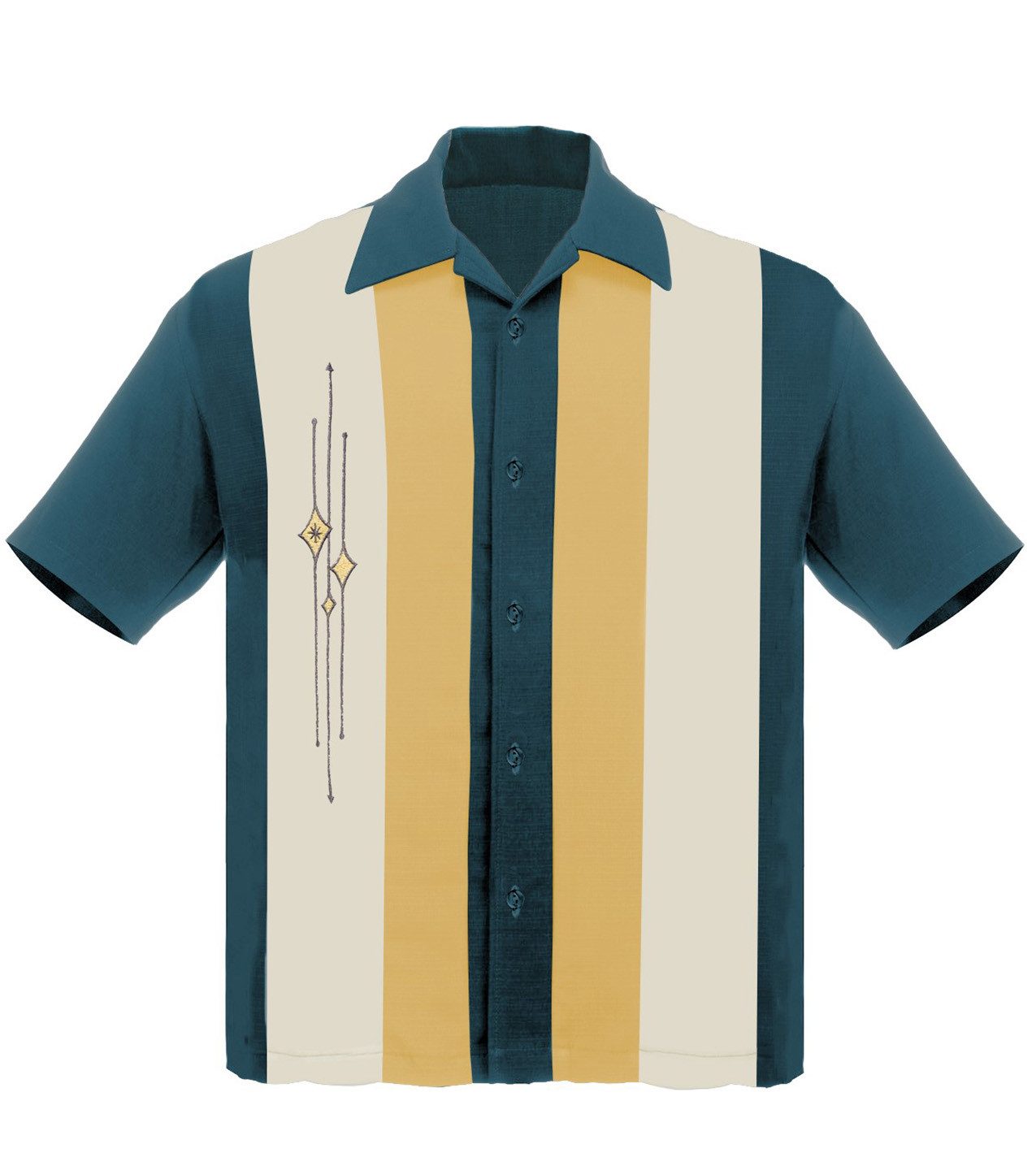 Kurzarmhemd The Finley Teal Mustard Cream