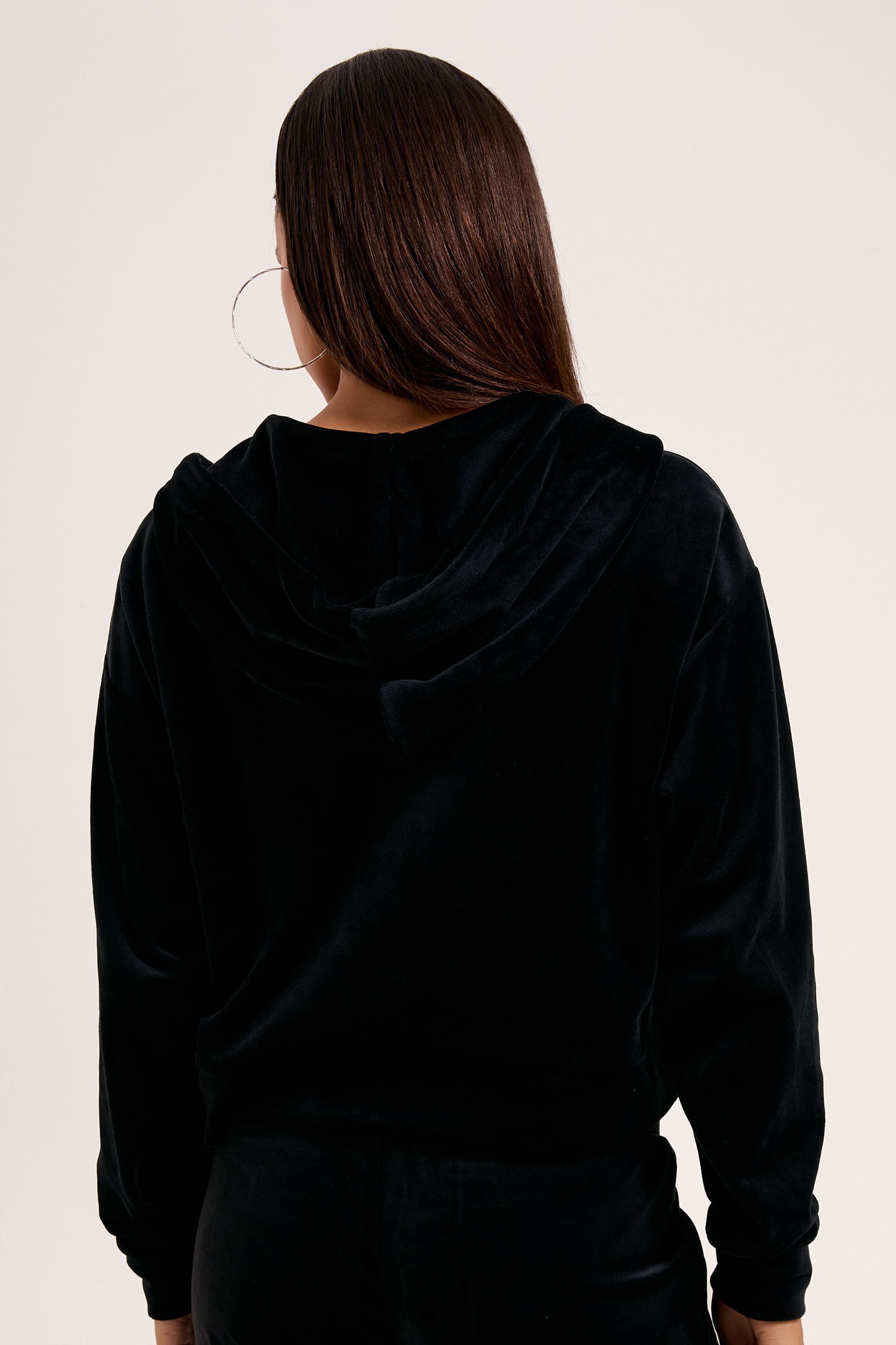 Juicy Couture Kapuzennickijacke ICCLE DIAMANTE OVERSIZED CROPPED HOODIE Damen Trainingsjacke Damen, Sweatjacke mit Kapuze, Velour, mit Glitzer, Sale