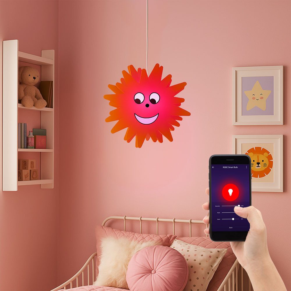etc-shop LED Pendelleuchte, Leuchtmittel inklusive, Kaltweiß, Warmweiß, Neutralweiß, Tageslichtweiß, Farbwechsel, RGB LED Pendelleuchte Kinderzimmer Sonne Hängeleuchte Smart