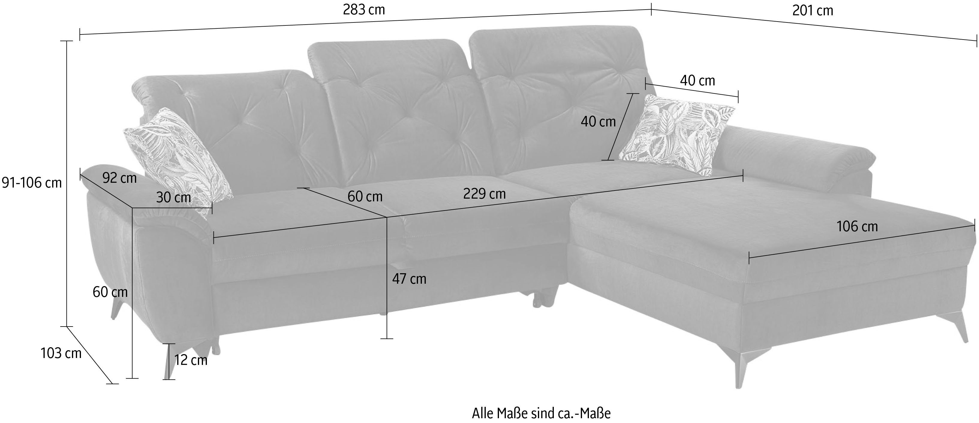 Jockenhöfer Gruppe Ecksofa Studio, | 3 aubergine verstellbare Relaxfunktion aubergine Bettfunktion, Kopftützen, individuell